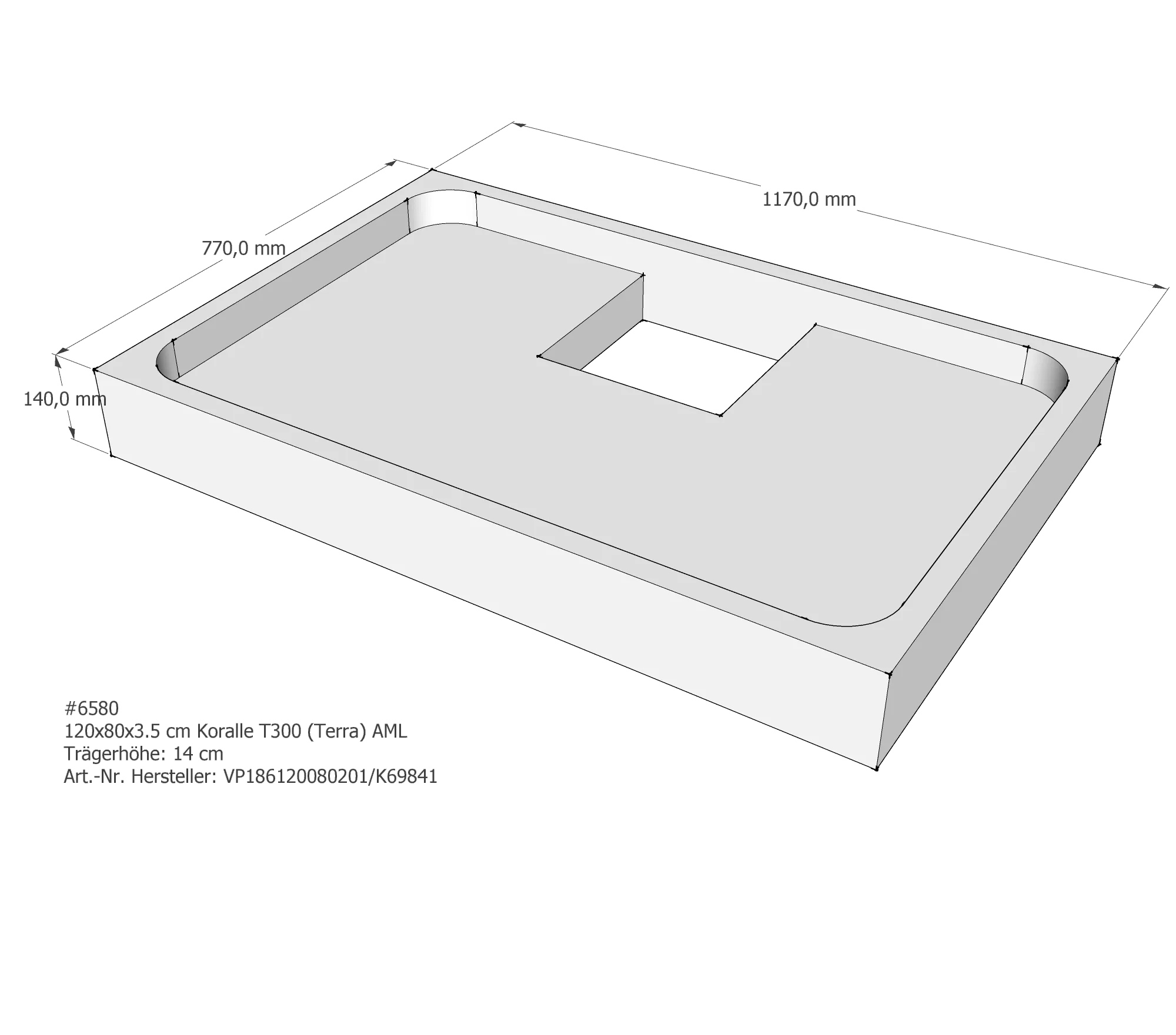 Duschwannenträger für Koralle T300 120/80 (Terra) 120 × 80 × 3,5 cm