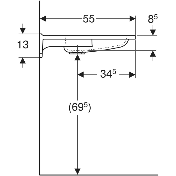 Publica Waschtisch rundes Design, mit Ausschnitten, barrierefrei: B=60cm, T=55cm, Hahnloch=mittig, Überlauf=ohne, weiß-alpin