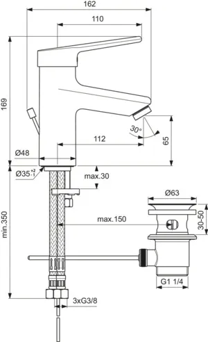 Waschtischarmatur Ceraplus Niederdruck mit Ablaufgarnitur Ausladung 112mm Chrom Waschtischarmatur Ceraplus Niederdruck mit Ablaufgarnitur Ausladung 112mm Chrom