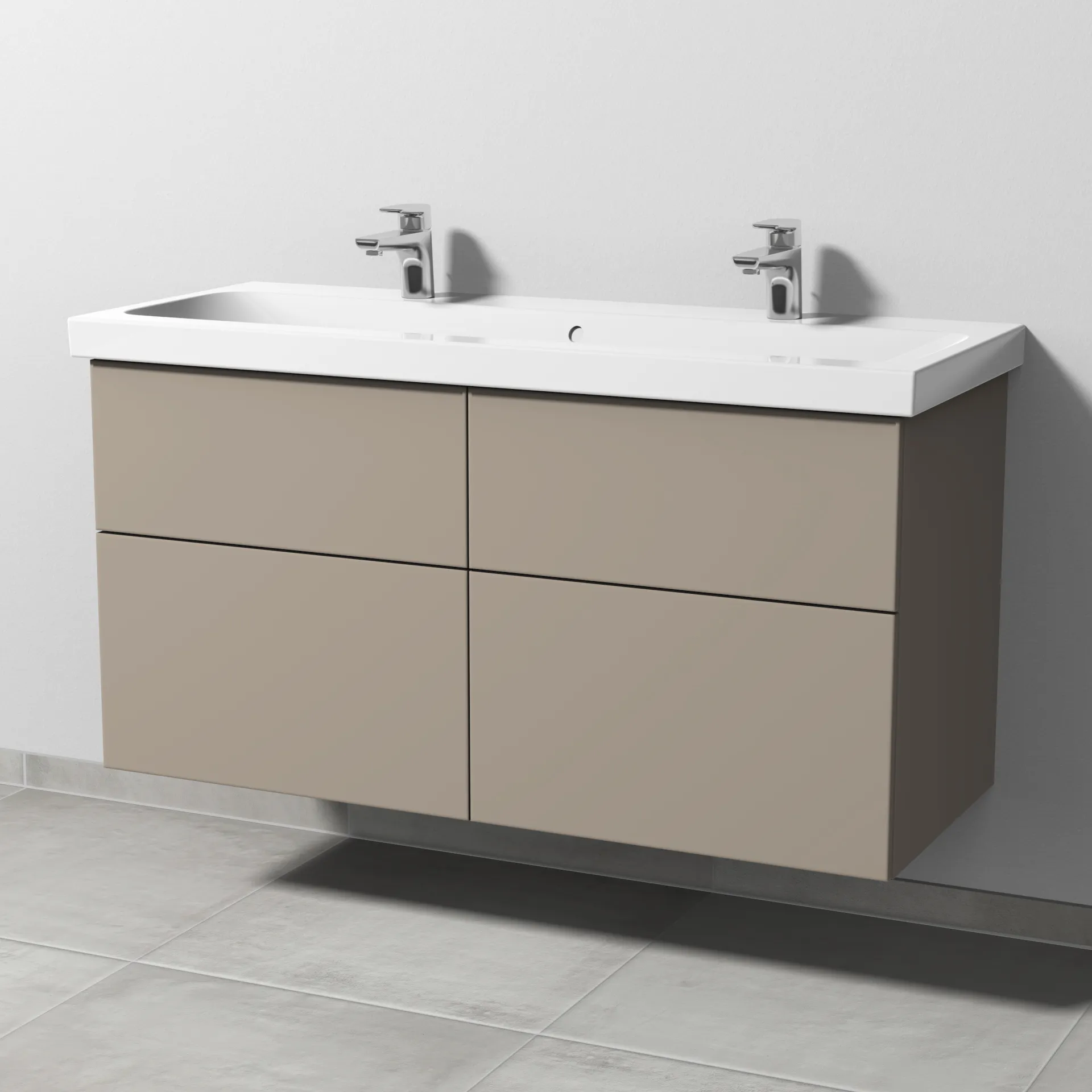 Sanipa Waschtischunterschrank „3way“ passend zu Keramik-Waschtische iCon Light von Geberit 1150 × 591 × 462 mm in Sandgrau (matt), Becken mittig, mit