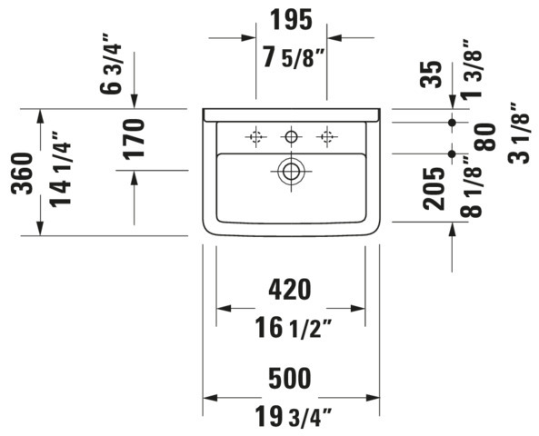 Wandwaschtisch „Starck 3“, mit Überlauf, Hahnlochposition mittig Wandwaschtisch „Starck 3“, mit Überlauf, Hahnlochposition mittig