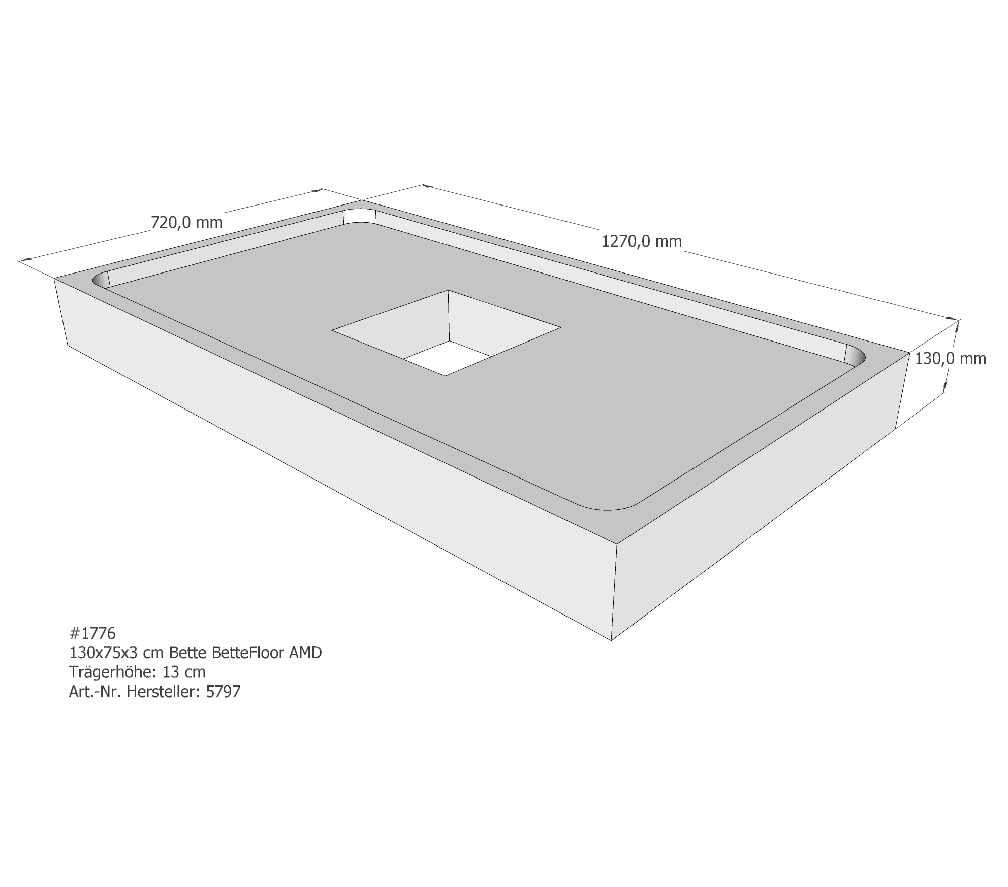 Duschwannenträger für Bette Floor 130 × 75 × 3 cm Duschwannenträger für Bette Floor 130 × 75 × 3 cm