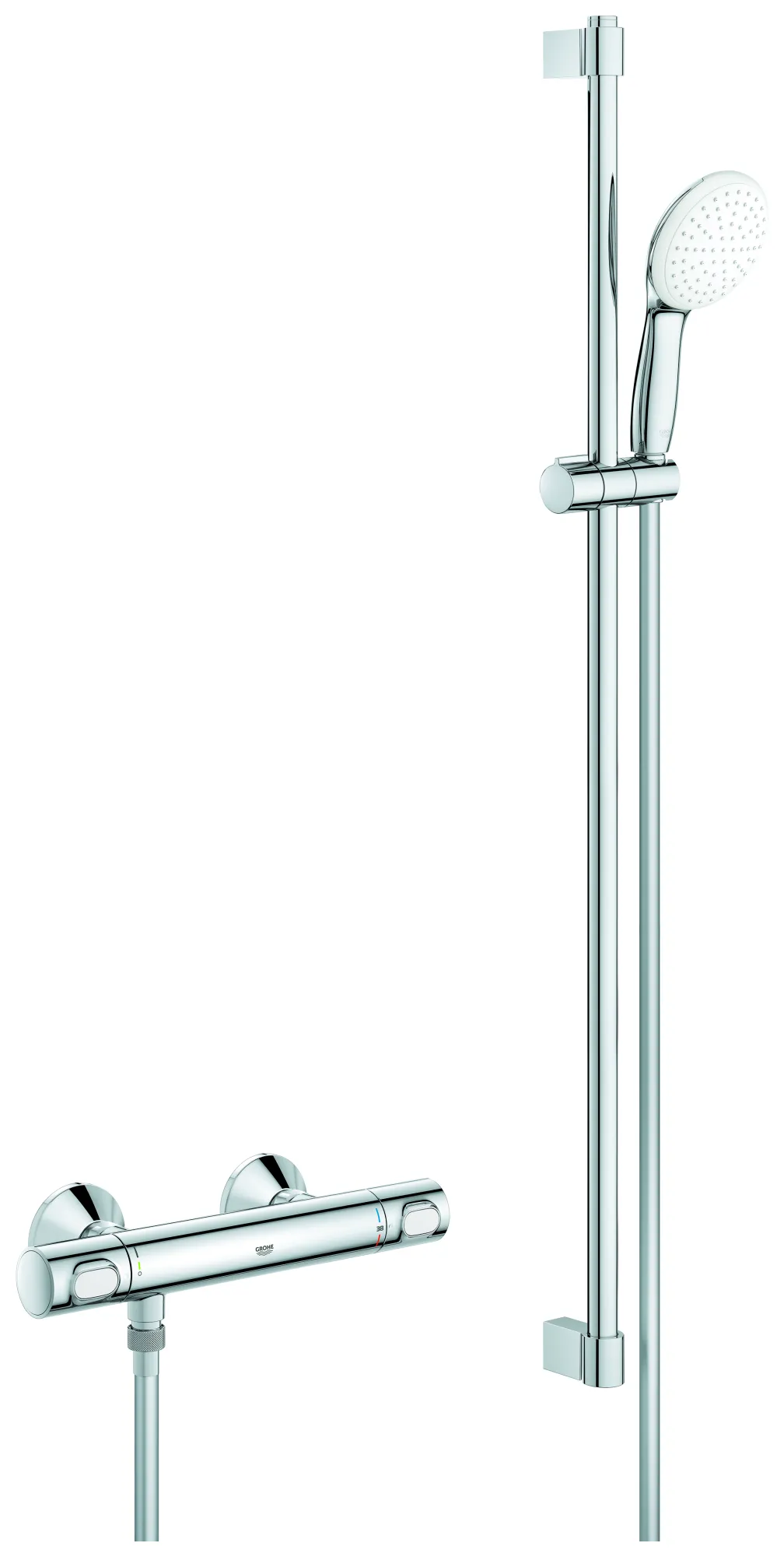 Thermostat-Brausebatterie Grohtherm 500 34797_1, mit Tempesta Brausestangenset 900mm, 1 Strahlart: Rain, chrom Thermostat-Brausebatterie Grohtherm 500 34797_1, mit Tempesta Brausestangenset 900mm, 1 Strahlart: Rain, chrom
