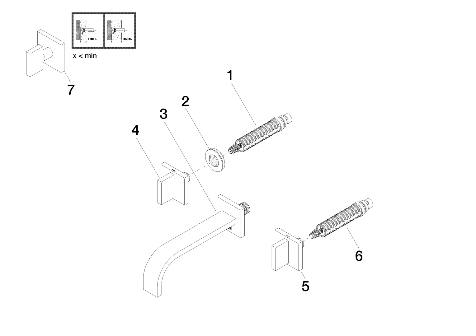 Waschtisch-Wandbatterie ohne Ablaufgarnitur MEM Chrom 36712782 Waschtisch-Wandbatterie ohne Ablaufgarnitur MEM Chrom 36712782