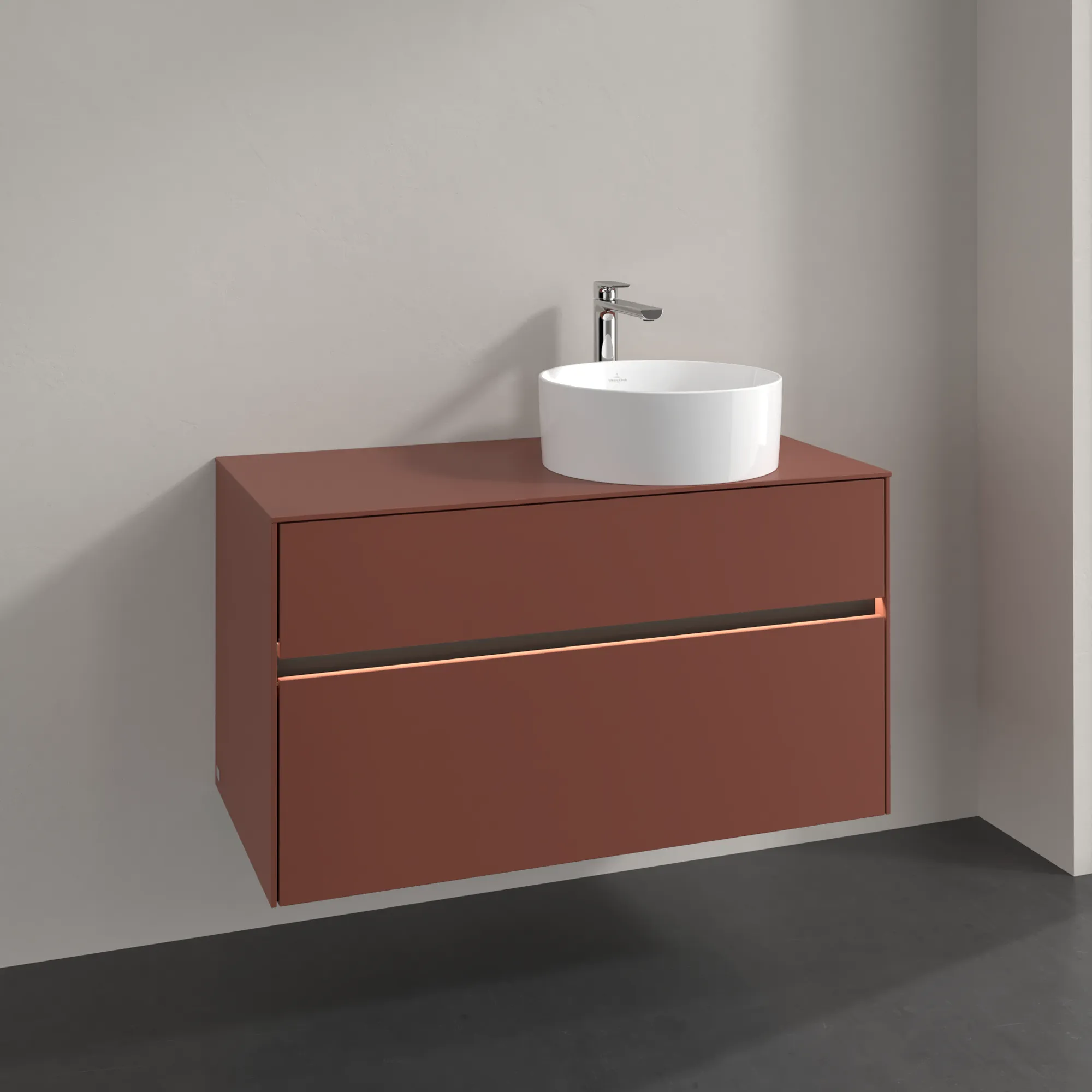 Villeroy & Boch Waschbeckenunterschrank Collaro C040B0, Eckig Wine Red, 1000x548x500mm, mit Beleuchtung und SoftClosing, Smarthome-fähig