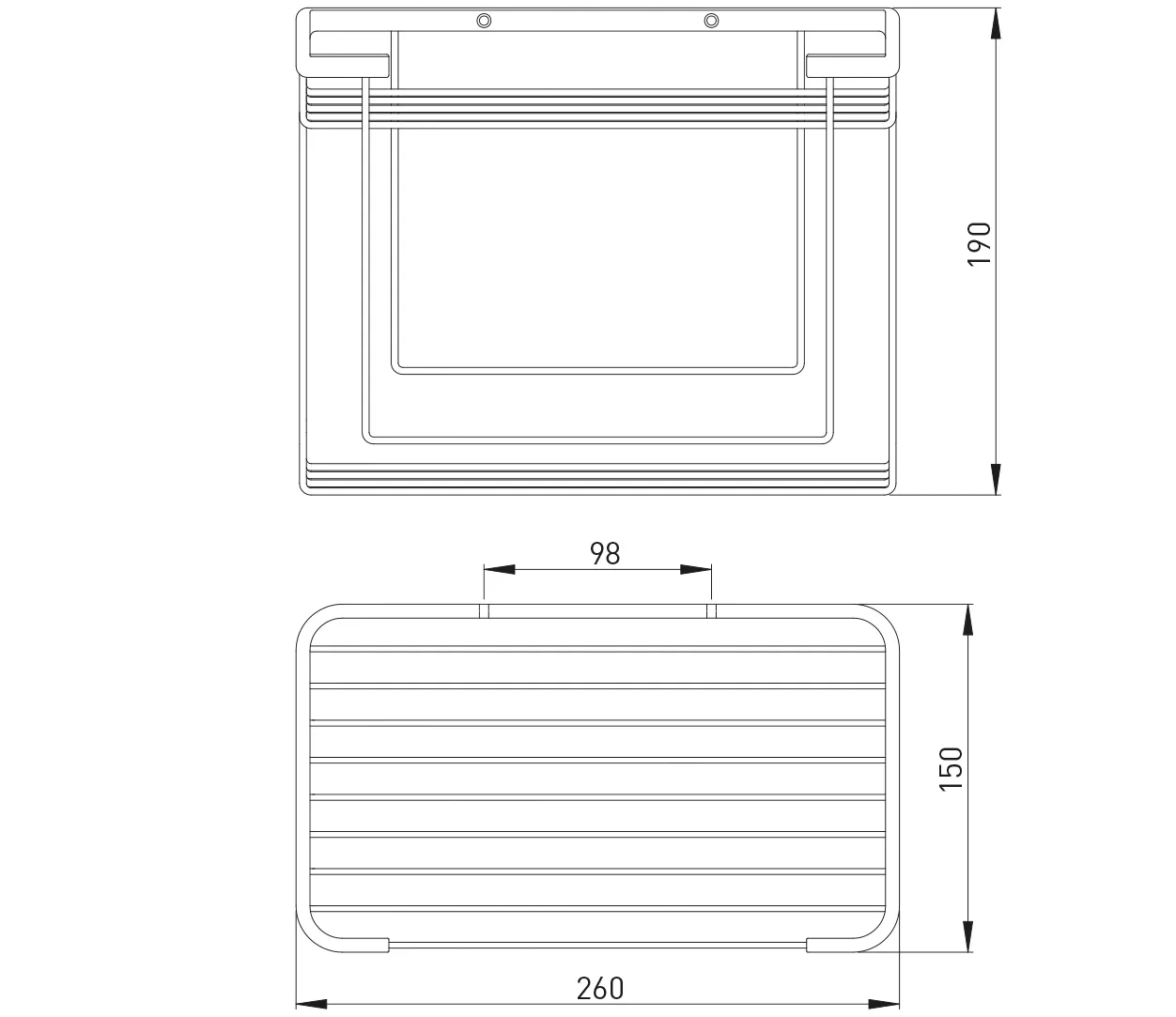 ASW Handtuchkorb, Befestigung sichtbar 150 × 265 × 190 mm