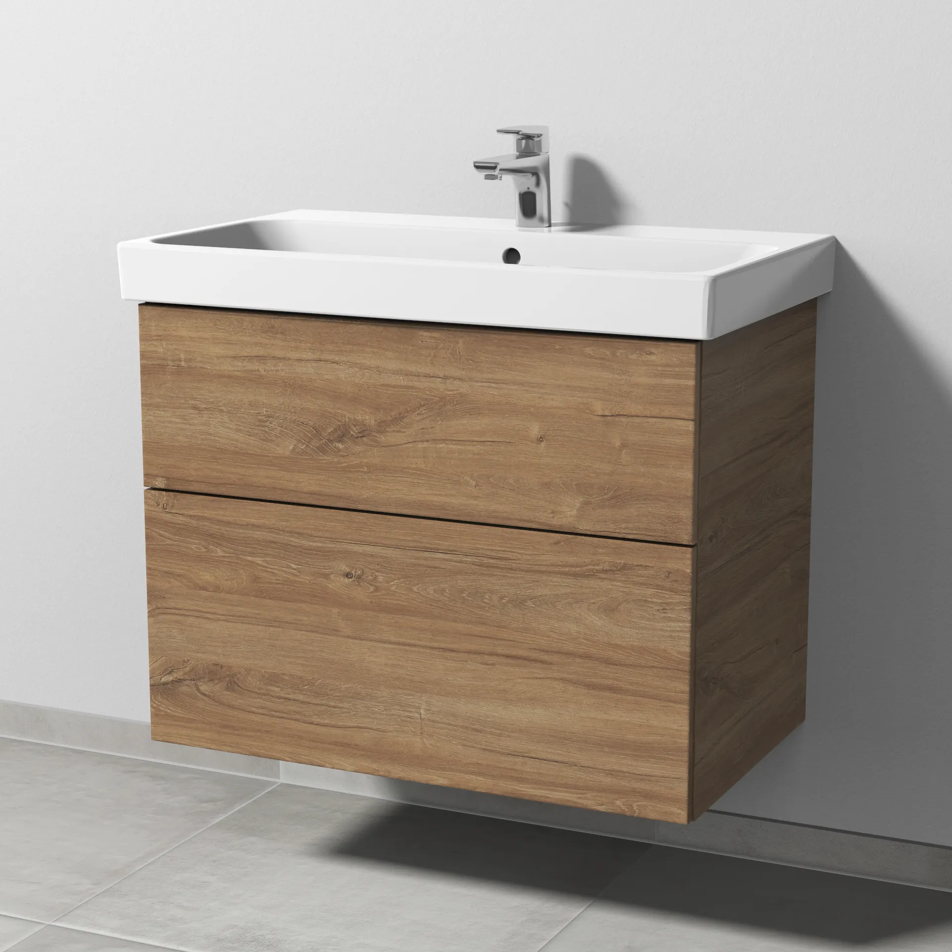 Sanipa Waschtischunterschrank „3way“ 750 × 588 × 453 mm in Eiche Kansas, mit Hahnlochbohrung, Becken mittig