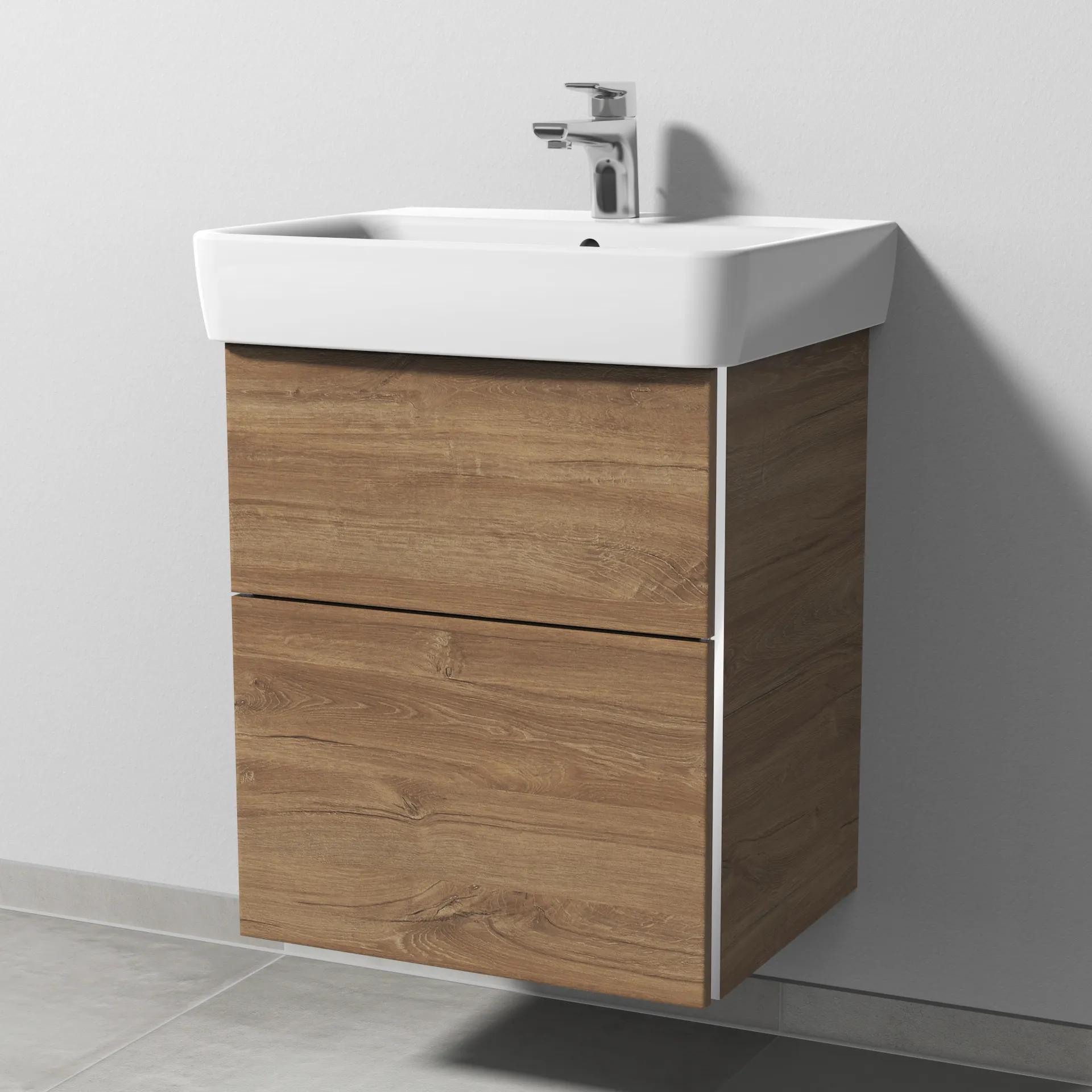Sanipa Waschtischunterschrank „3way“ passend zu Keramik-Waschtische Renova Plan von Geberit 490 × 588 × 407 mm in Eiche Kansas, Becken mittig