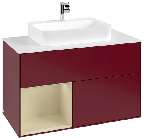 Villeroy & Boch Waschtischunterschrank „Finion“ für Schrankwaschtisch 100 × 60,3 × 50,1 cm 2 Schubladen, für Waschtischposition mittig, inkl. Beleuchtung mittig