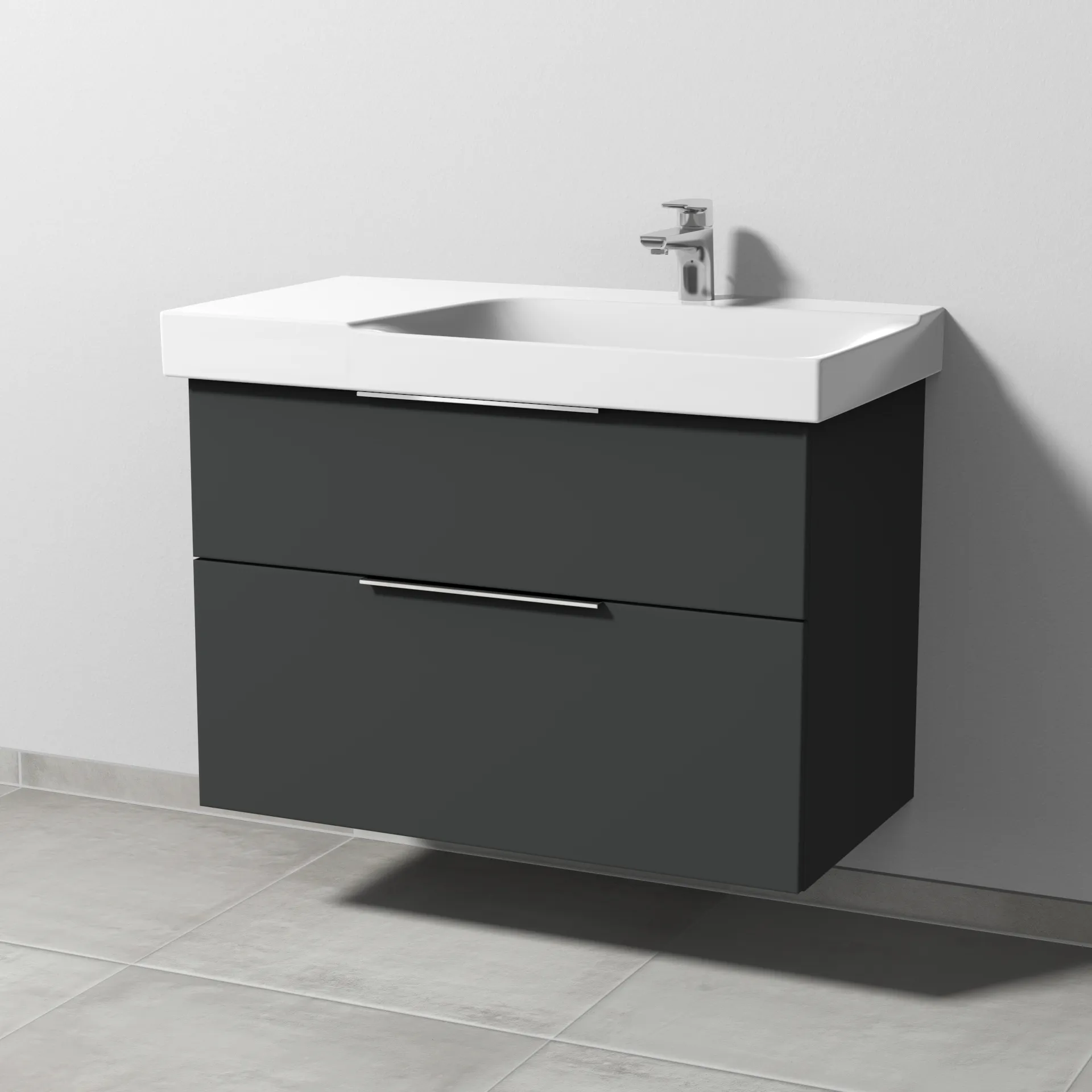 Sanipa Waschtischunterschrank „3way“ passend zu Keramik-Waschtische Xeno2 von Geberit 850 × 593 × 452 mm in Graphit (matt), Becken rechts