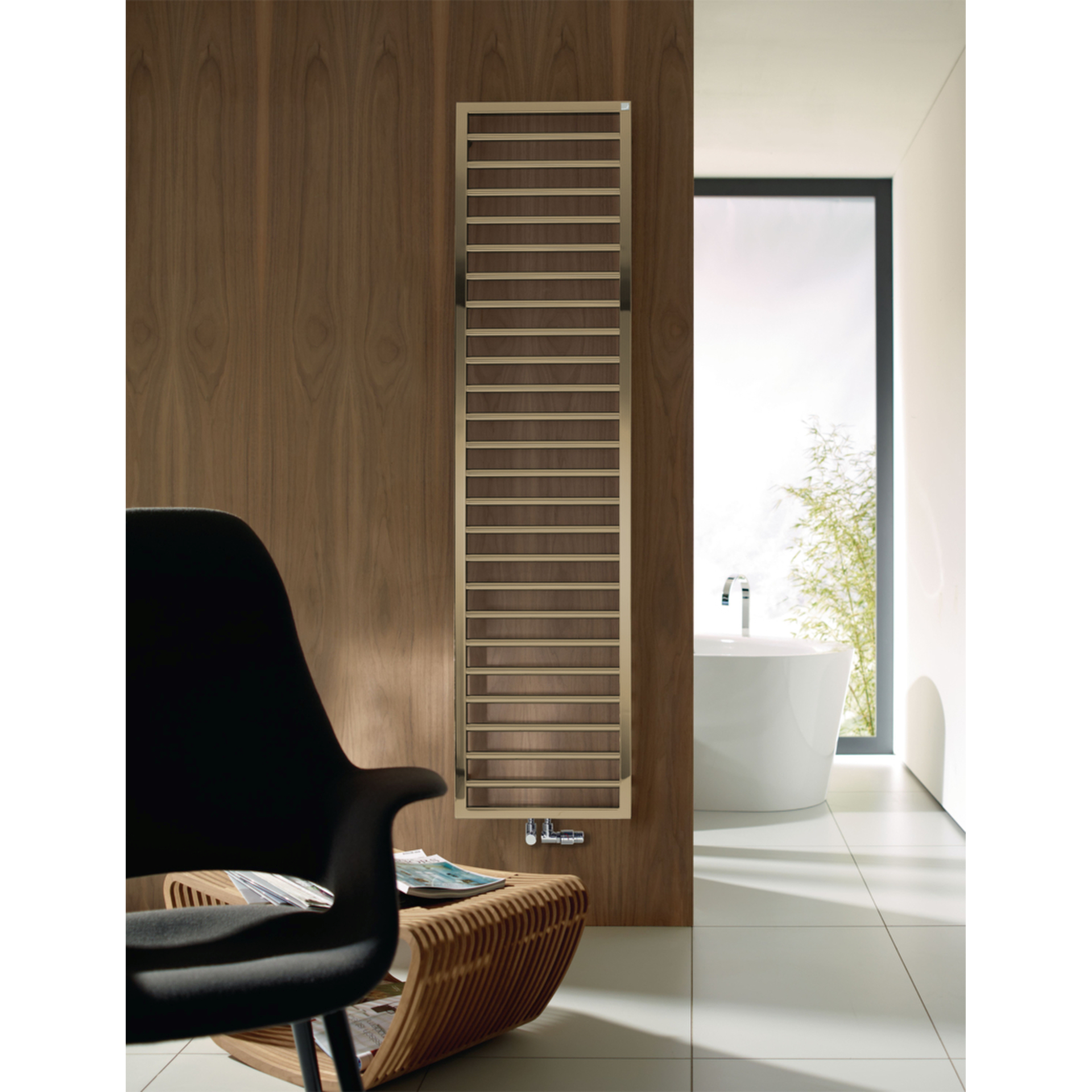 Zehnder Design-Heizkörper „Subway“ für Warmwasser-Zentralheizung oder gemischten Betrieb mit 50 mm-Mittelanschluss 45 × 183,7 cm in Champagne