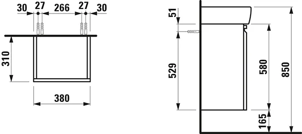 Laufen Waschtischunterbau „PRO“ 310 × 580 × 380 mm Weiß, Anschlag rechts