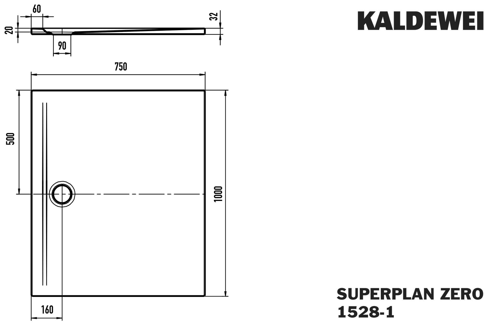 Kaldewei SUPERPLAN ZERO Duschfläche 750x1000 mm, cool grey 80, Invisible Grip