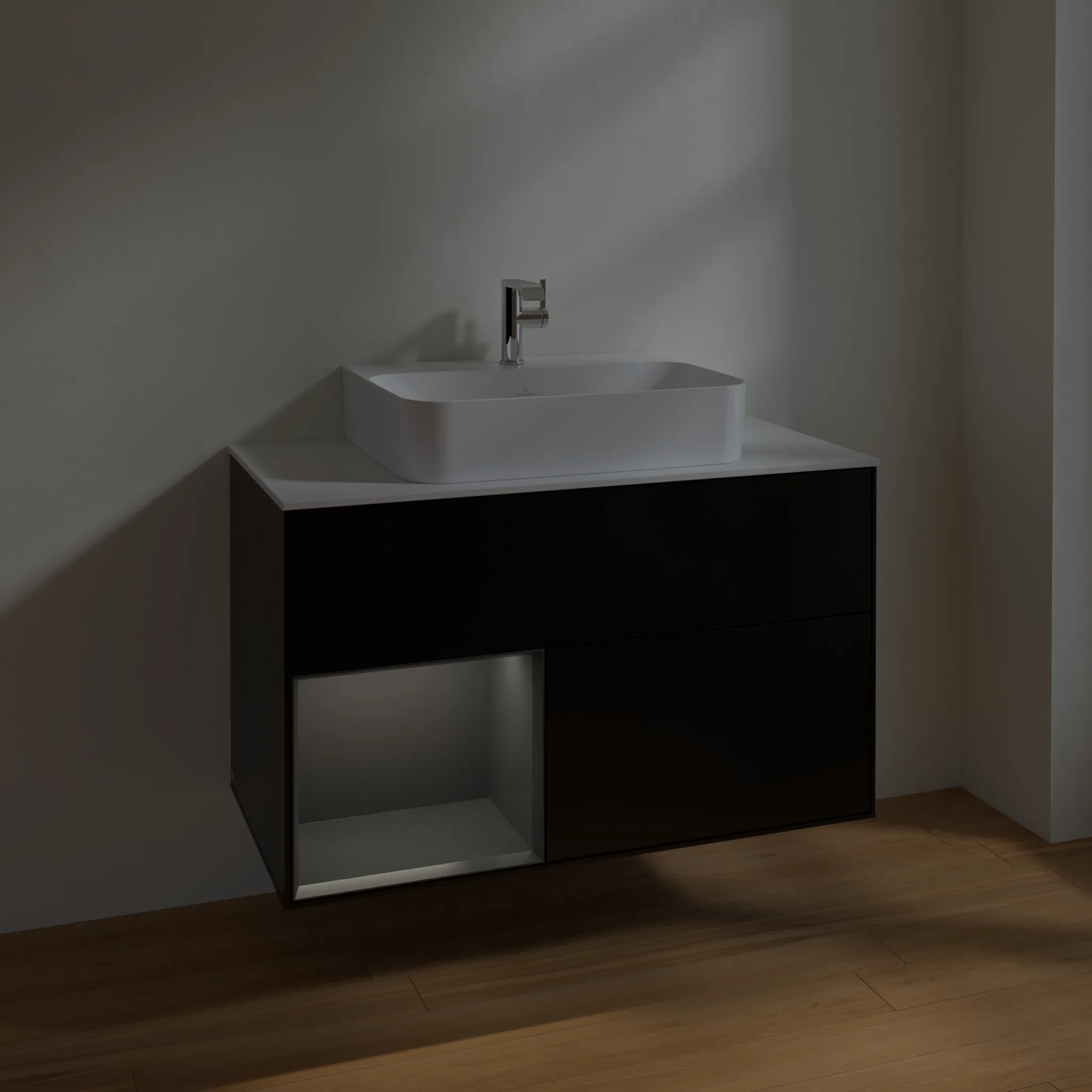 Villeroy & Boch Waschbeckenunterschrank Finion F11, 1000x603x501 mm, Black Matt Lacquer mit Beleuchtung und Push-to-open Funktion Villeroy & Boch Waschbeckenunterschrank Finion F11, 1000x603x501 mm, Black Matt Lacquer mit Beleuchtung und Push-to-open Funktion
