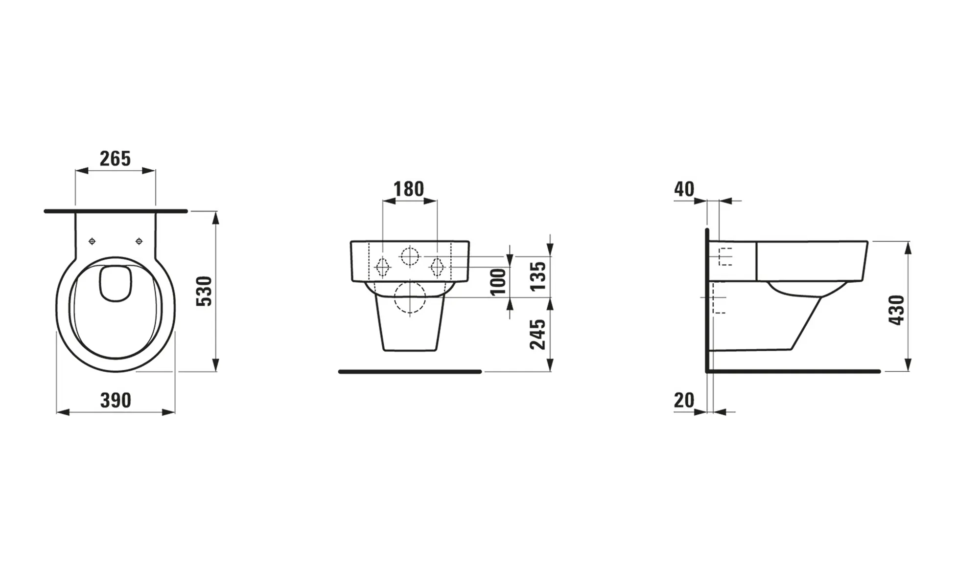 Laufen Wand-Tiefspül-WC „Val“ 390 × 365 × 530 mm in Weiß, Befestigung sichtbar Laufen Wand-Tiefspül-WC „Val“ 390 × 365 × 530 mm in Weiß, Befestigung sichtbar