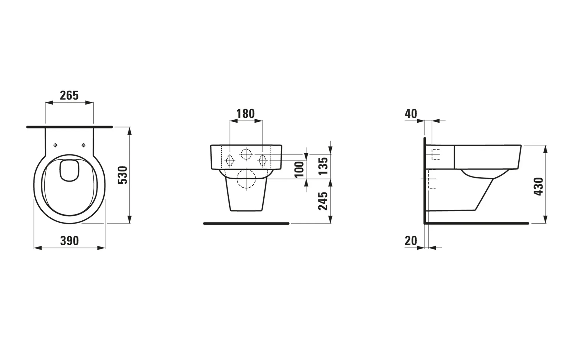 Laufen VAL Wand-WC Tiefspül 530x390 spülrandlos weiß Laufen VAL Wand-WC Tiefspül 530x390 spülrandlos weiß
