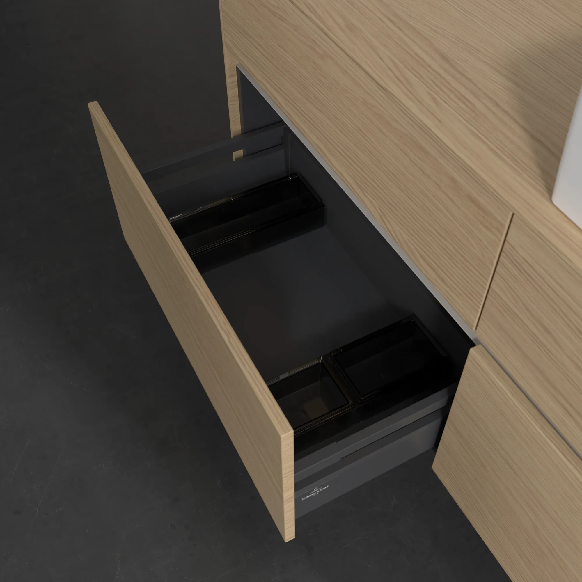 Villeroy & Boch Waschtischunterschrank „Collaro“ 1400 × 548 × 500 mm Nordic Oak, mit Beleuchtung, für Becken rechts Villeroy & Boch Waschtischunterschrank „Collaro“ 1400 × 548 × 500 mm Nordic Oak, mit Beleuchtung, für Becken rechts