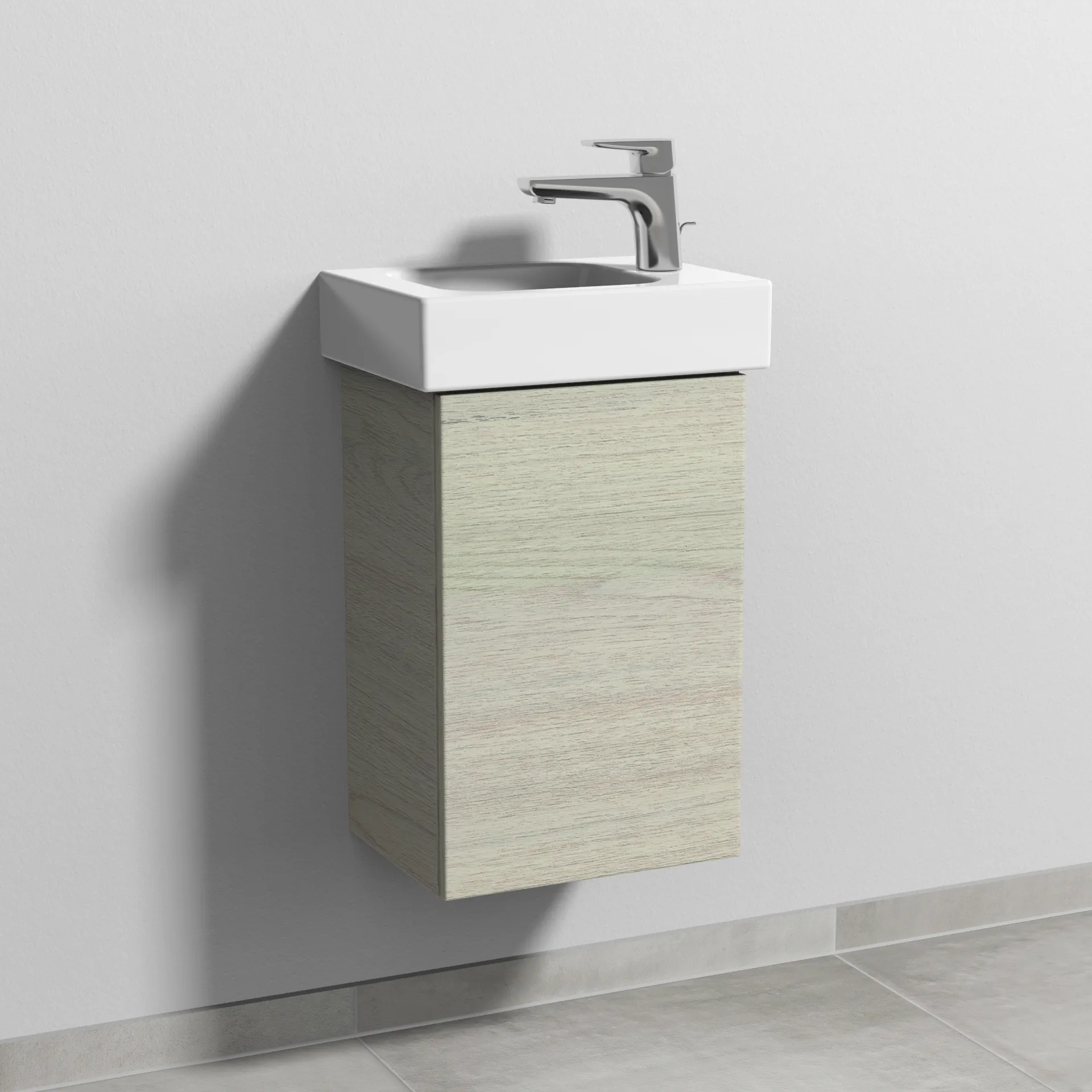 Sanipa Waschtischunterschrank „3way“ passend zu Keramik-Waschtische iCon von Geberit 335 × 523 × 267 mm in White Oak, Anschlag rechts