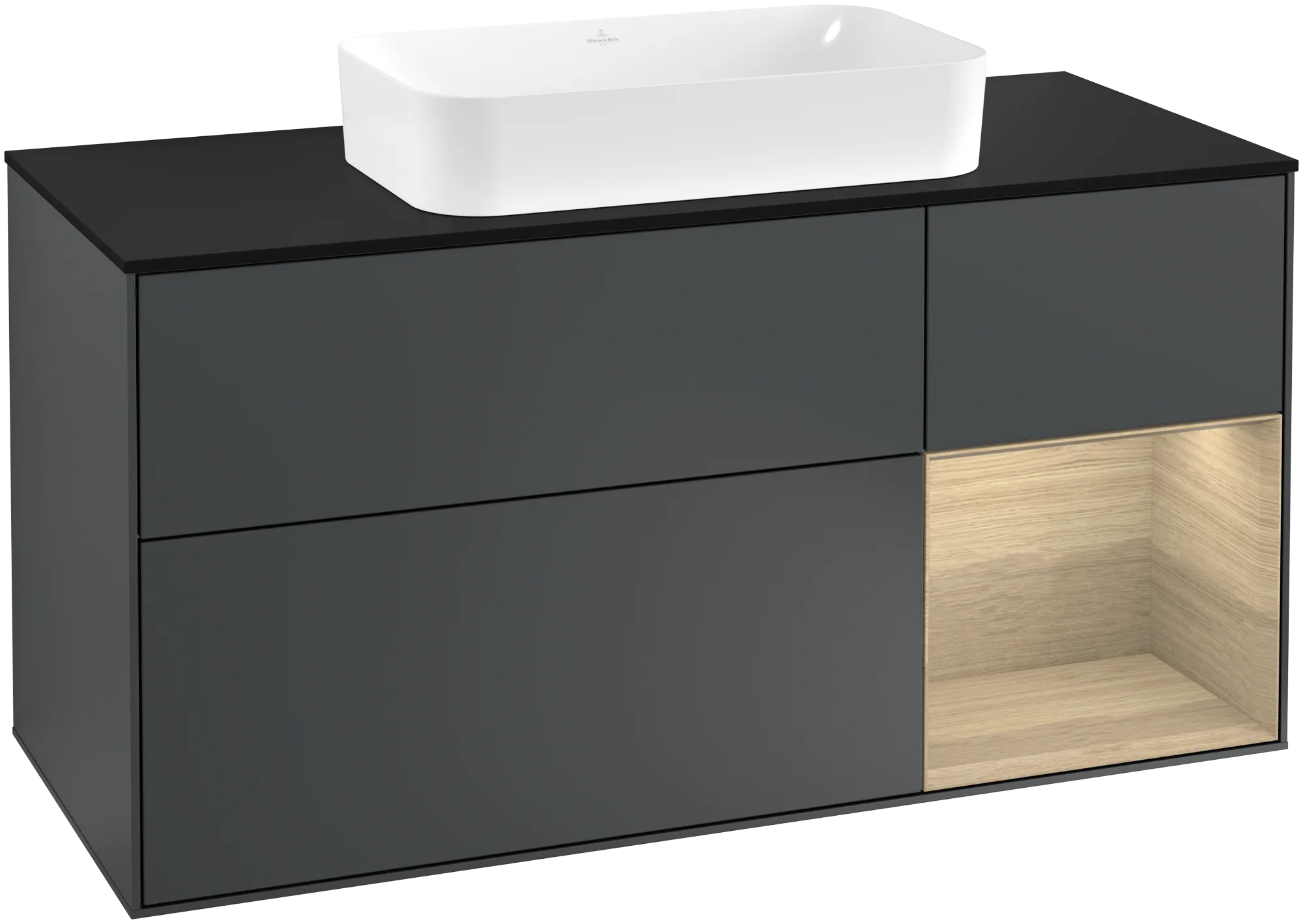 Villeroy & Boch Finion Waschbeckenunterschrank G30, 1200x603x501mm, Midnight Blue Matt Lacquer / Oak Veneer / Glass Black Matt