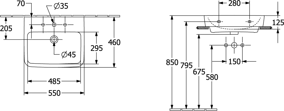 Villeroy & Boch Einbau-/Aufsatz Wandwaschtisch geschliffen „O.novo“ 550 × 460 × 175 mm, für Becken mittig, mit Hahnlochbohrung, Hahnlochposition mittig in Weiß Alpin Villeroy & Boch Einbau-/Aufsatz Wandwaschtisch geschliffen „O.novo“ 550 × 460 × 175 mm, für Becken mittig, mit Hahnlochbohrung, Hahnlochposition mittig in Weiß Alpin