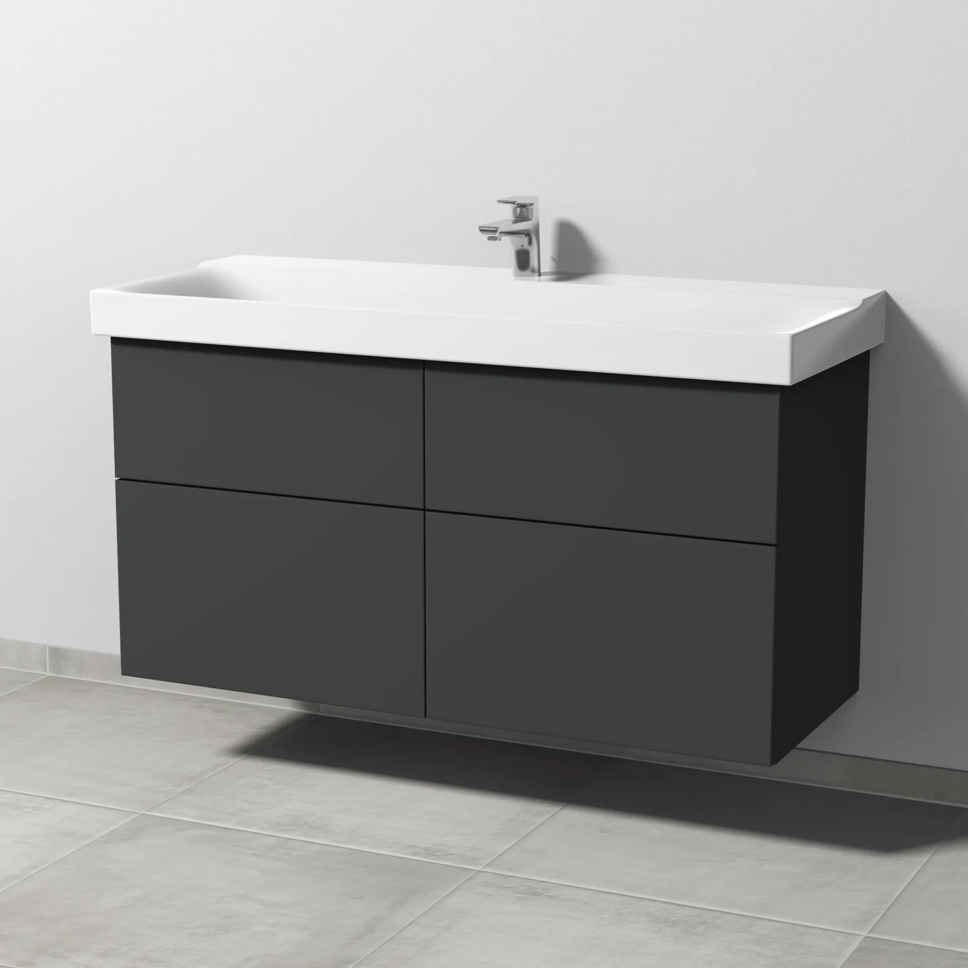 Sanipa Waschtischunterschrank „3way“ passend zu Keramik-Waschtische Xeno2 von Geberit 1150 × 593 × 452 mm in Graphit (matt), Becken mittig