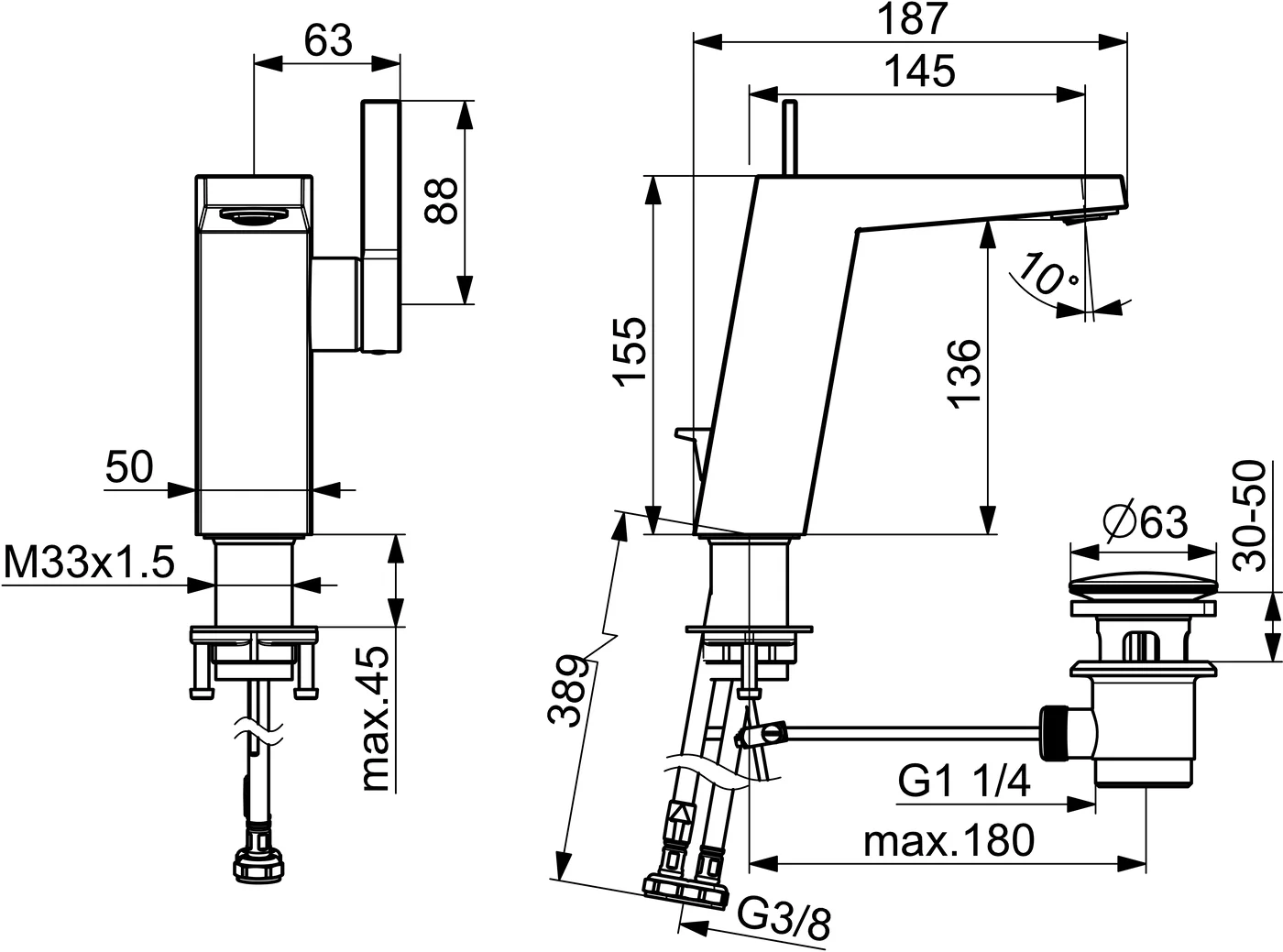 HansaLOFT Waschtischarmatur HansaLOFT 5755 Zugstangenablaufgarnitur Ausladung 146 mm DN15 Chrom