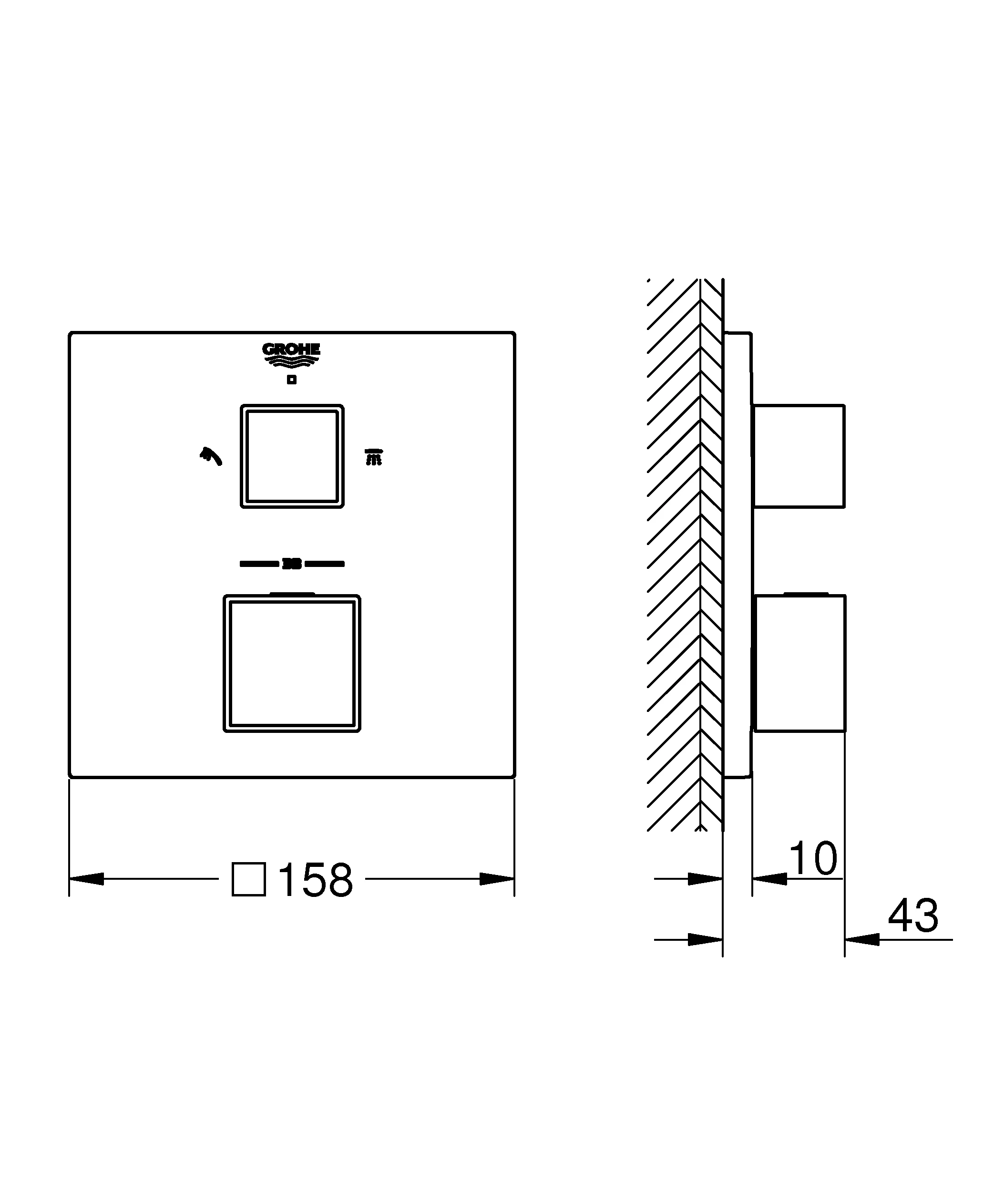 Thermostat-Brausebatterie Grohtherm Cube 24154, mit integrierter 2-Wege-Umstellung, Fertigmontageset für Rapido SmartBox, chrom