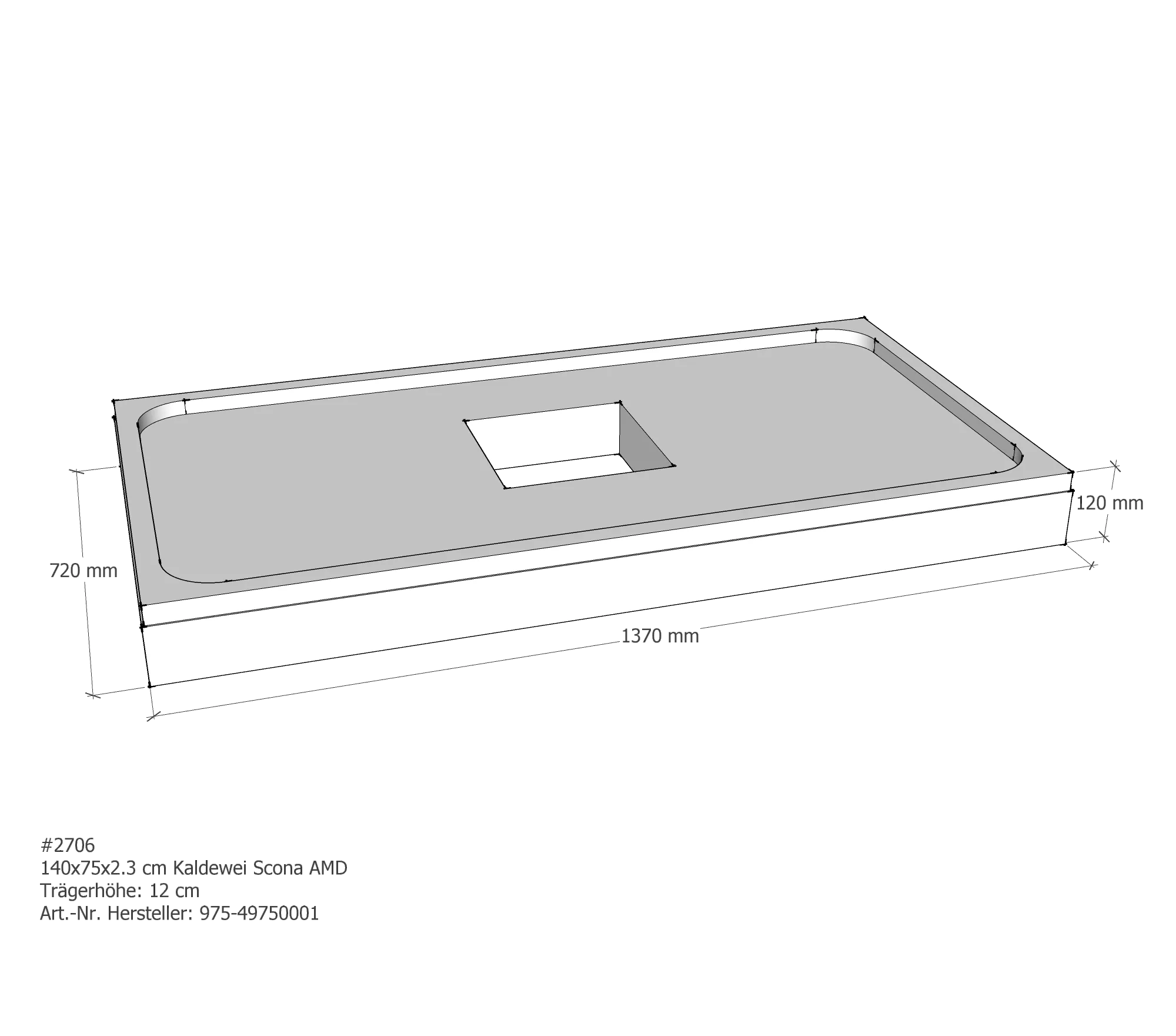 Duschwannenträger passend für Kaldewei Scona 140 × 75 × 2,3 cm