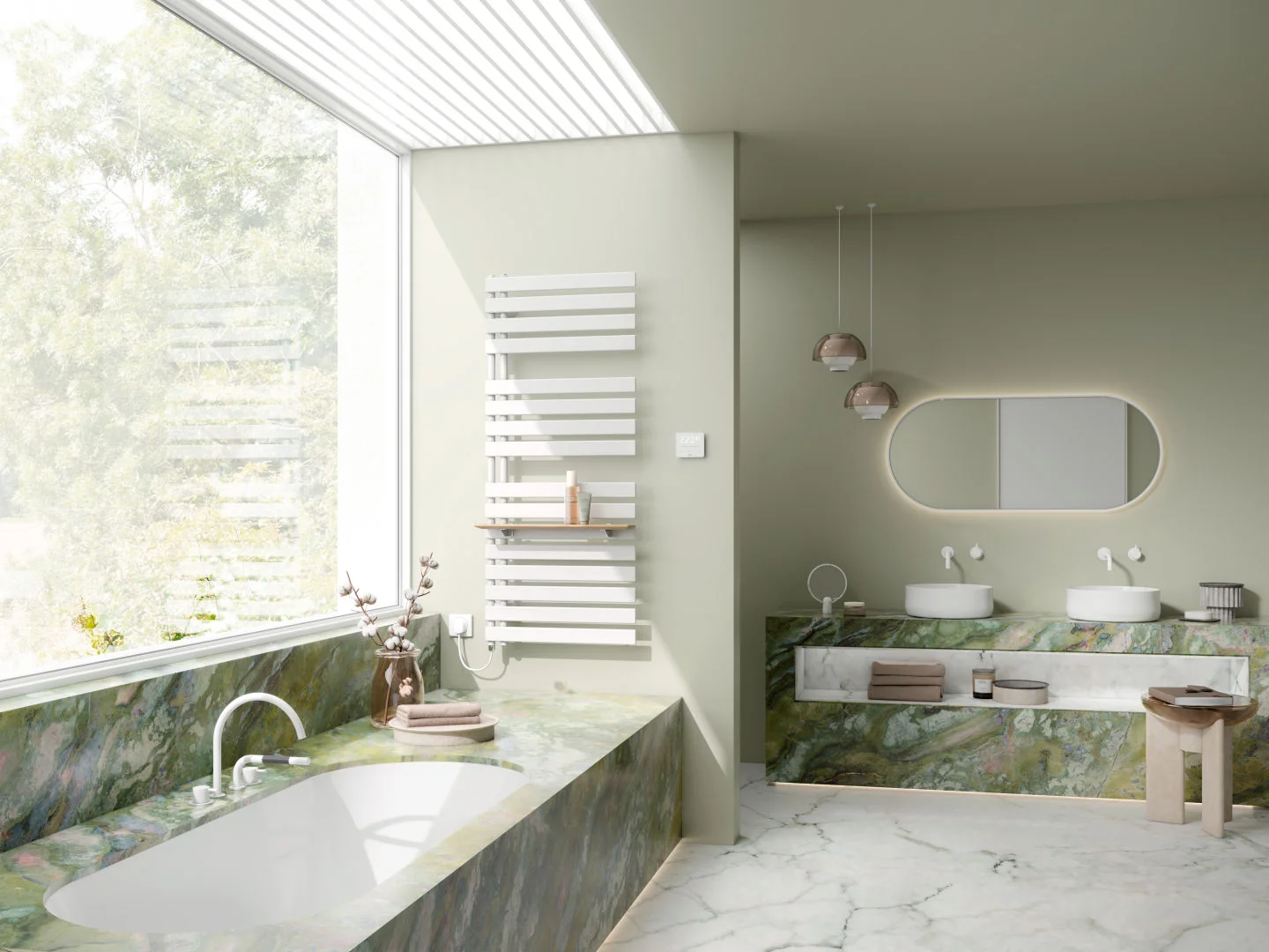 Kermi Credo Half flat-E Bad- und Wohnheizkörper, 1039x600x37 mm, weiß RAL 9016 matt, rechts, 600 W, IPX4 Kermi Credo Half flat-E Bad- und Wohnheizkörper, 1039x600x37 mm, weiß RAL 9016 matt, rechts, 600 W, IPX4