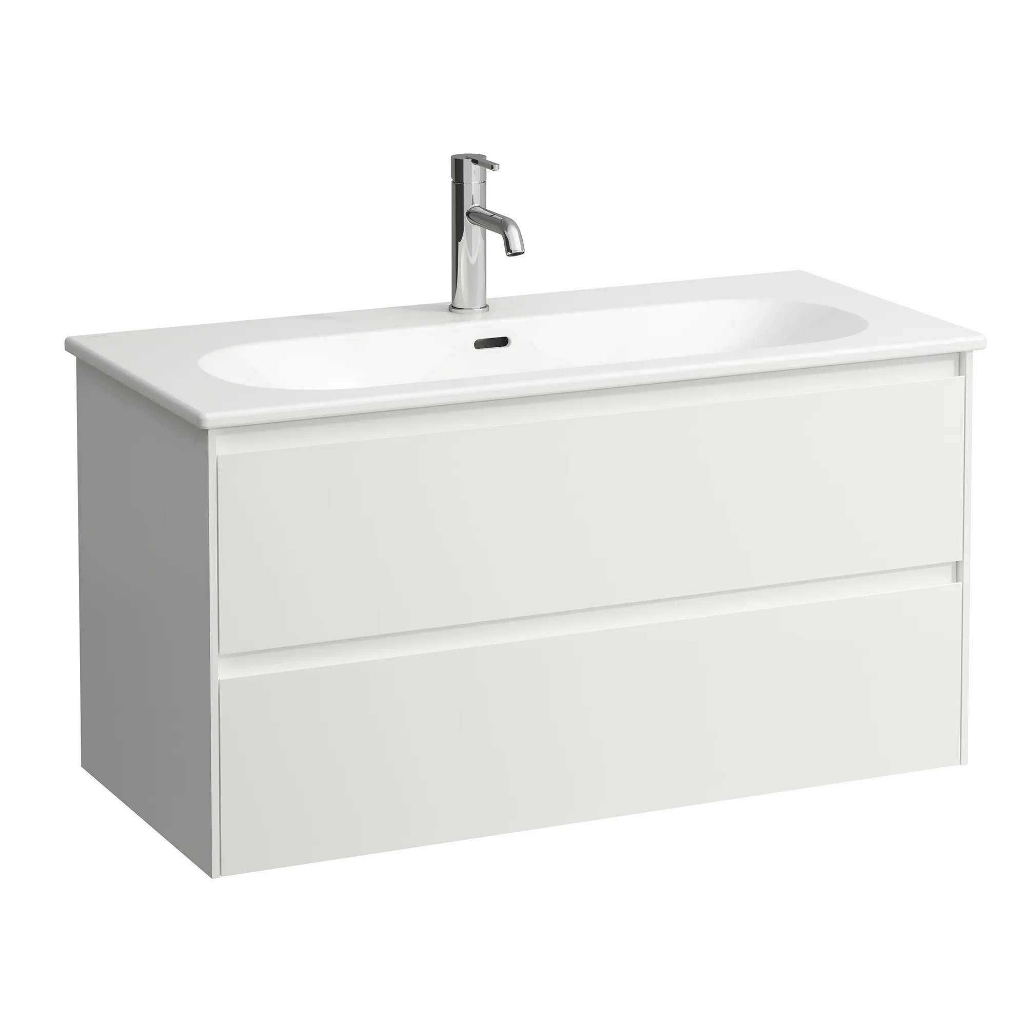 Waschtisch + Waschtischunterbau LUA SET LANI 455x1000x527 1 Hahnloch mit Überlauf mit 2 Schubladen integrierter Griffleiste Vollauszug und Soft-Close
