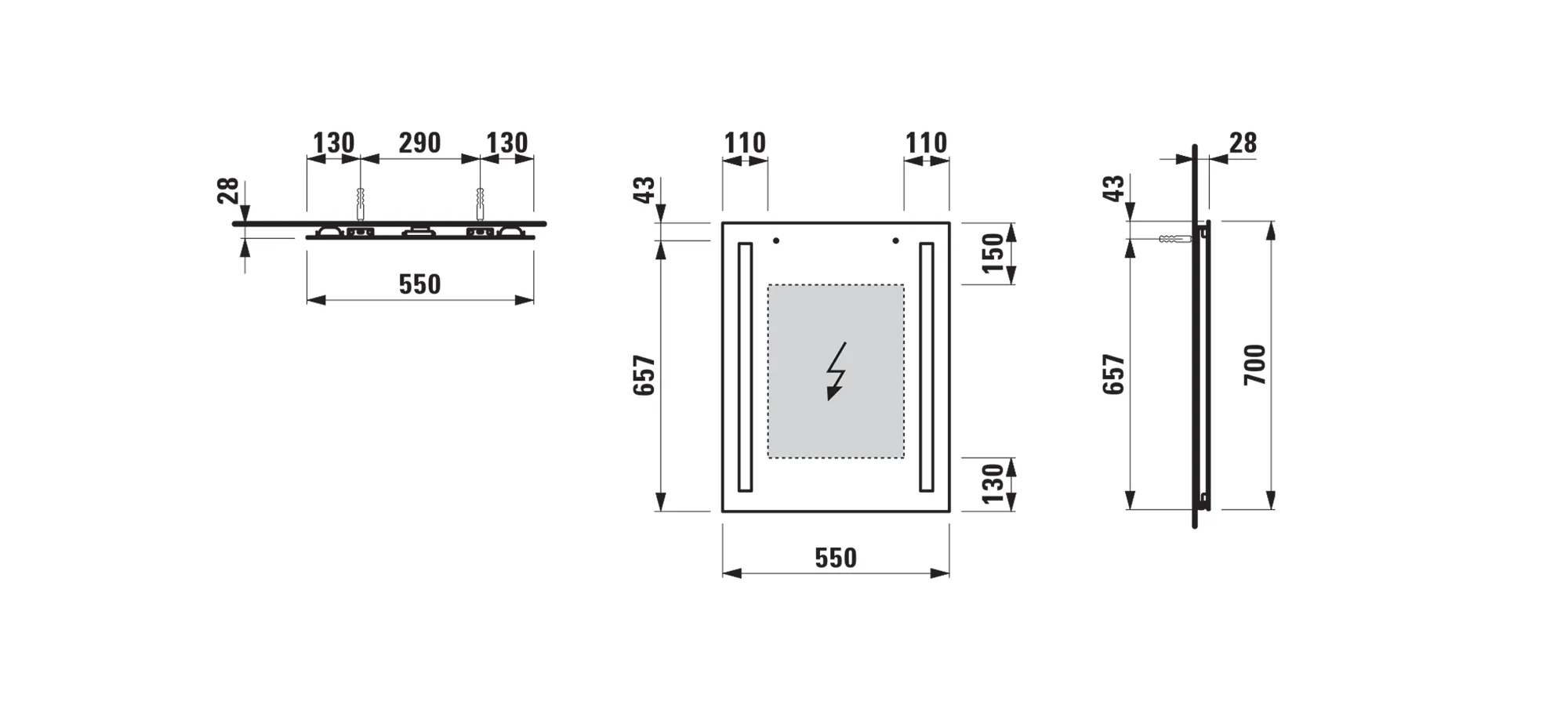 Laufen Spiegel LANI 550x28x700 mit 2 vertikal integrierten LED-Lichtelementen Laufen Spiegel LANI 550x28x700 mit 2 vertikal integrierten LED-Lichtelementen