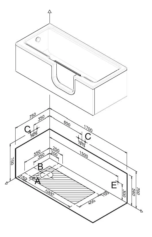 VitrA Zubehör Frontschürze Conforma Combo Wanne 170 cm Einstieg rechts Acryl Weiß Hochglanz