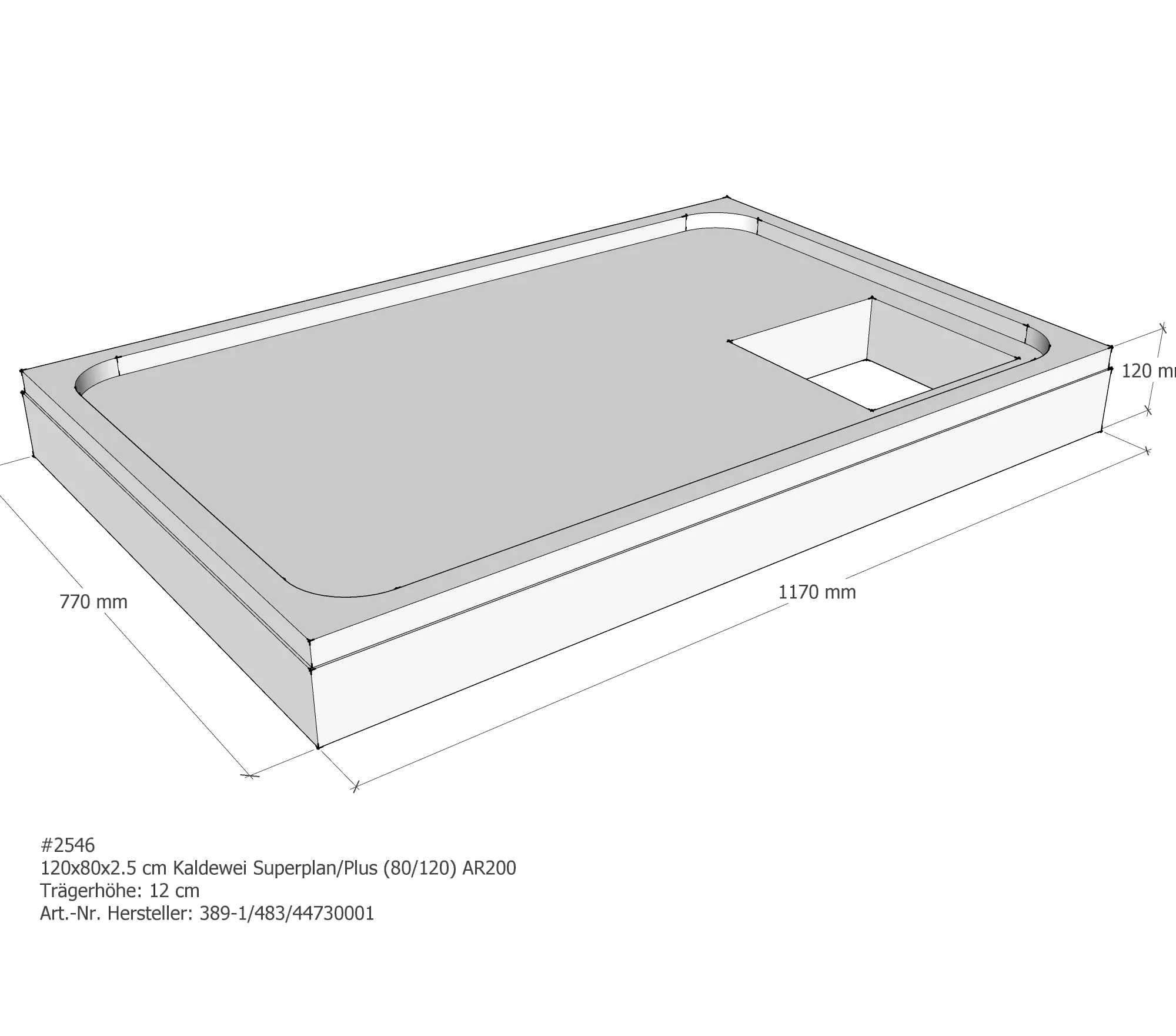 Duschwannenträger für Kaldewei Superplan (Plus) 80 × 120 × 2,5 cm Breite: 120 cm / Länge: 80 cm