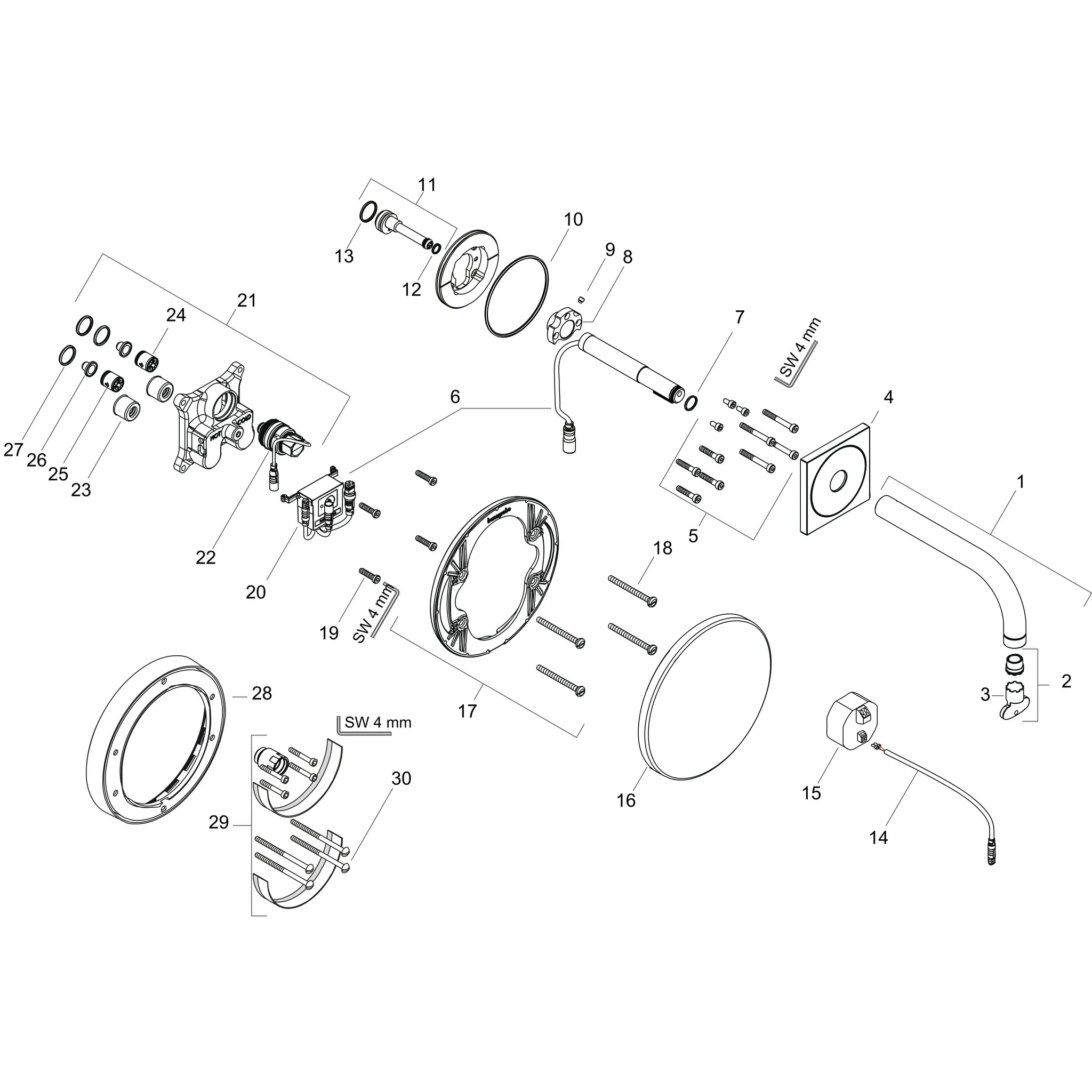 Waschtischmischer Unterputz Axor Uno 2 Elektronik chrom kurzer Auslauf