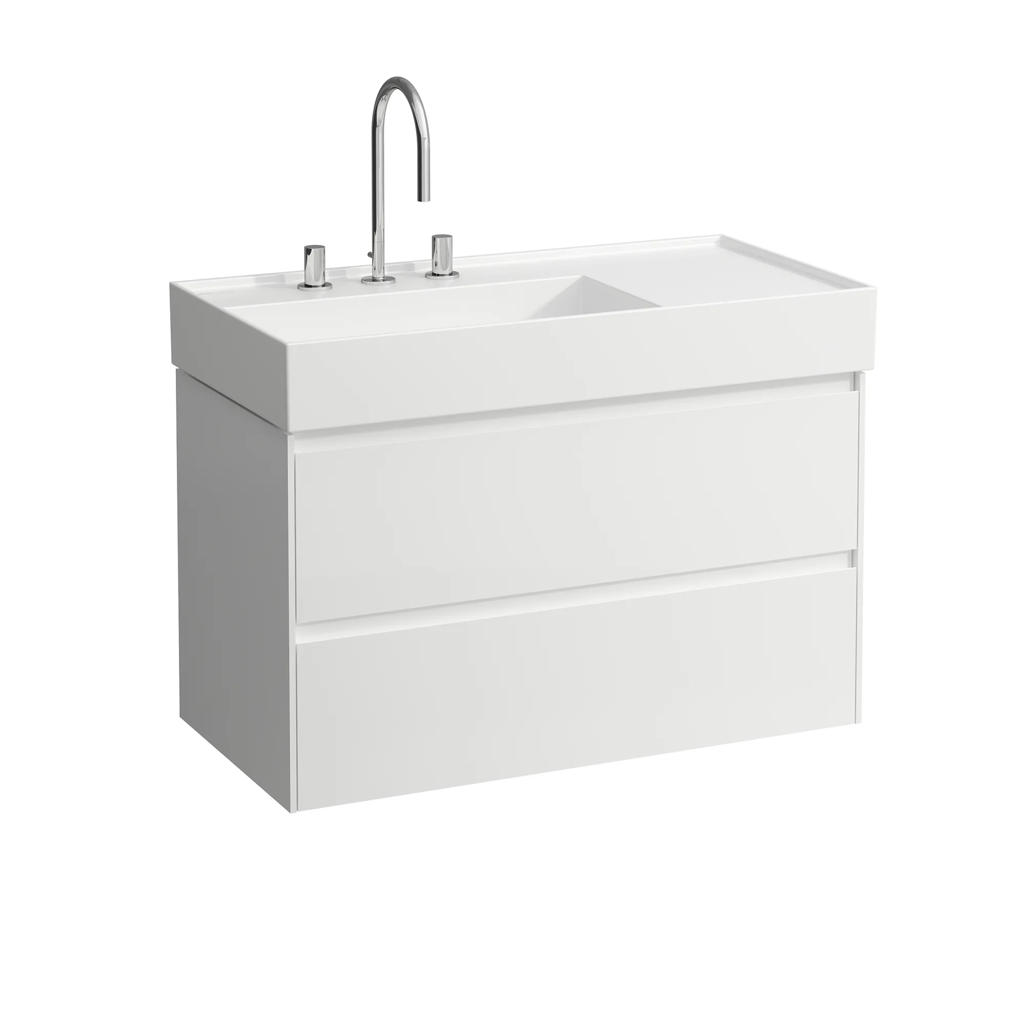 Waschtischunterbau LANI 448x882x515 mit 2 Schubladen integrierter Griffleiste Vollauszug und Soft-Close für Waschtisch Kartell • H810338 weiß matt