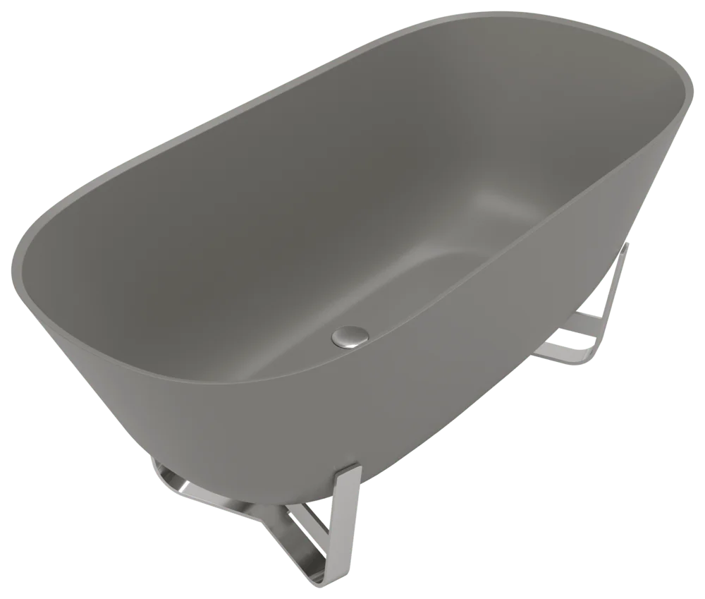 Villeroy & Boch freistehende Badewanne Antheus, 1550 x 750 mm, Höhe 632 mm, Farbe Grey, Quaryl, Classic, 250 Liter Nutzinhalt, Edelstahlgestell, Mittelablauf
