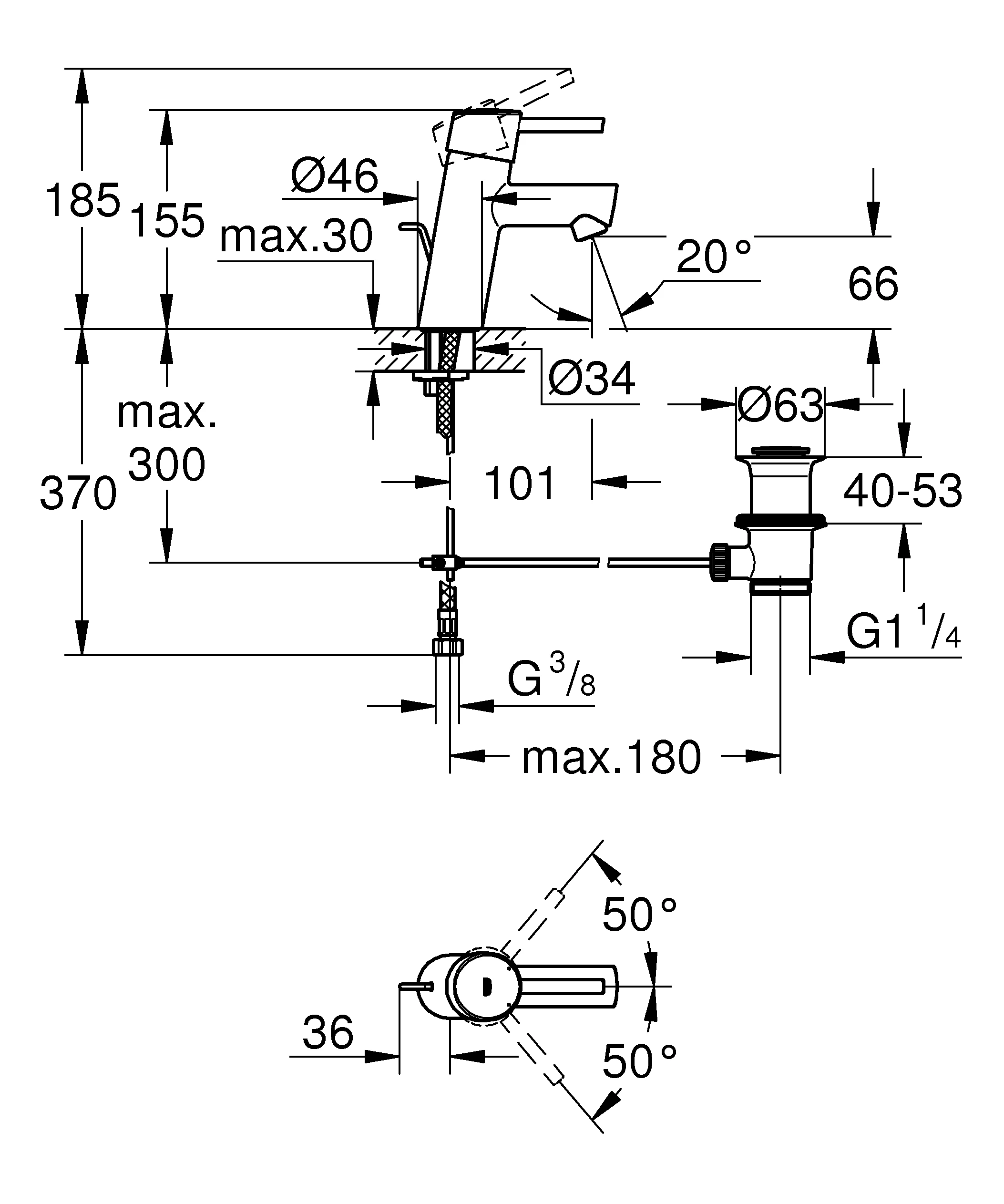 Einhand-Waschtischbatterie Concetto 32204_1, S-Size, Einlochmontage, Zugstangen-Ablaufgarnitur 1 1/4'', chrom