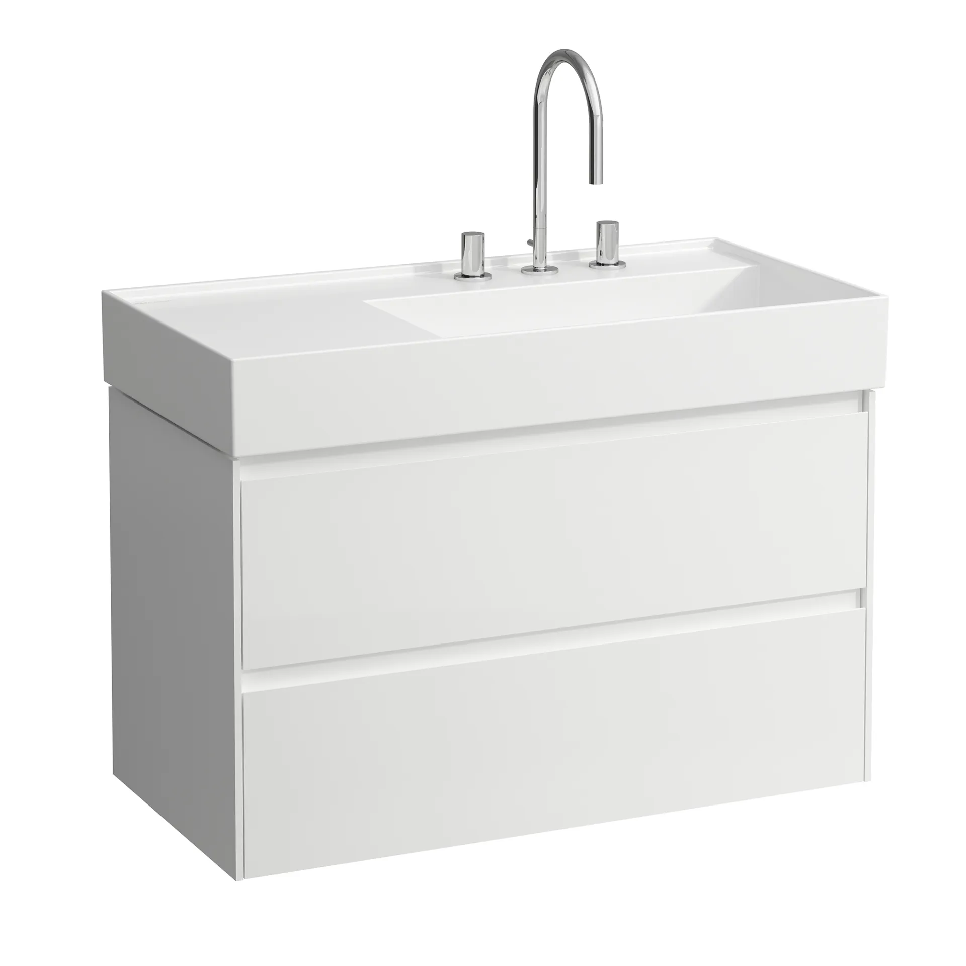 Waschtischunterbau LANI 448x882x515 mit 2 Schubladen integrierter Griffleiste Vollauszug und Soft-Close für Waschtisch Kartell • H810339 weiß matt Waschtischunterbau LANI 448x882x515 mit 2 Schubladen integrierter Griffleiste Vollauszug und Soft-Close für Waschtisch Kartell • H810339 weiß matt