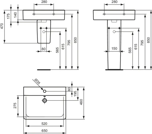 Ideal Standard Waschtisch Connect Cube, 1 Hahnloch, mit Überlauf, Weiß mit Ideal Plus