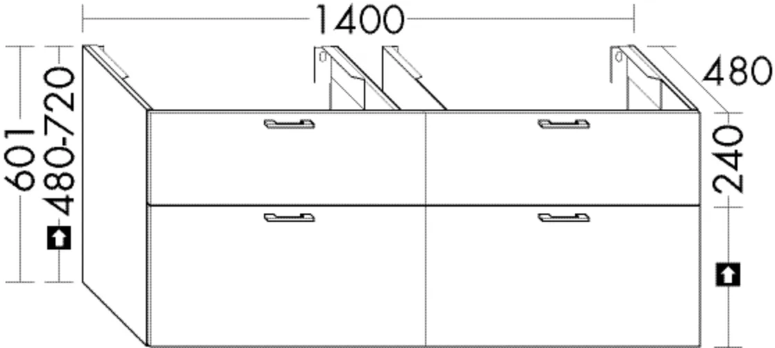 Waschtischunterschrank Sys30 von burgbad – 1400 mm breit, 601 mm hoch, 480 mm tief, mit 2 Schubladen oben und 2 Auszügen unten, inkl. Metallkonsolen und cleanFlow Waschtischunterschrank Sys30 von burgbad – 1400 mm breit, 601 mm hoch, 480 mm tief, mit 2 Schubladen oben und 2 Auszügen unten, inkl. Metallkonsolen und cleanFlow