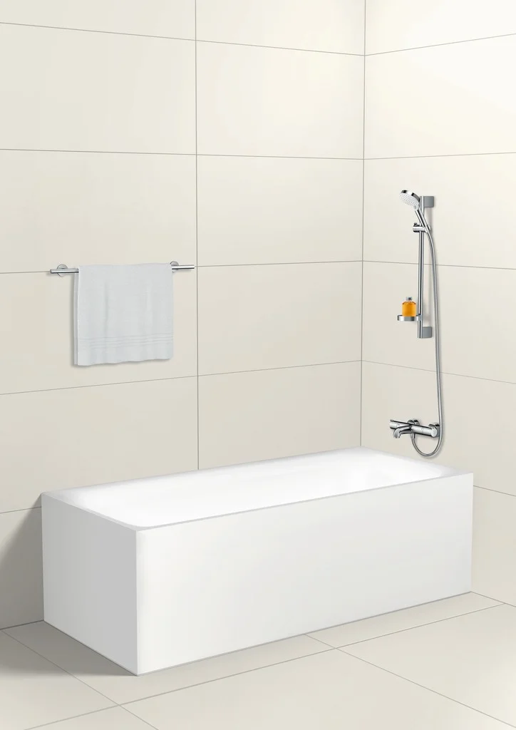 Hansgrohe Crometta Brausenset Vario/Unica 100 mm, weiß/chrom, 65 cm Brausestange mit Seifenschale