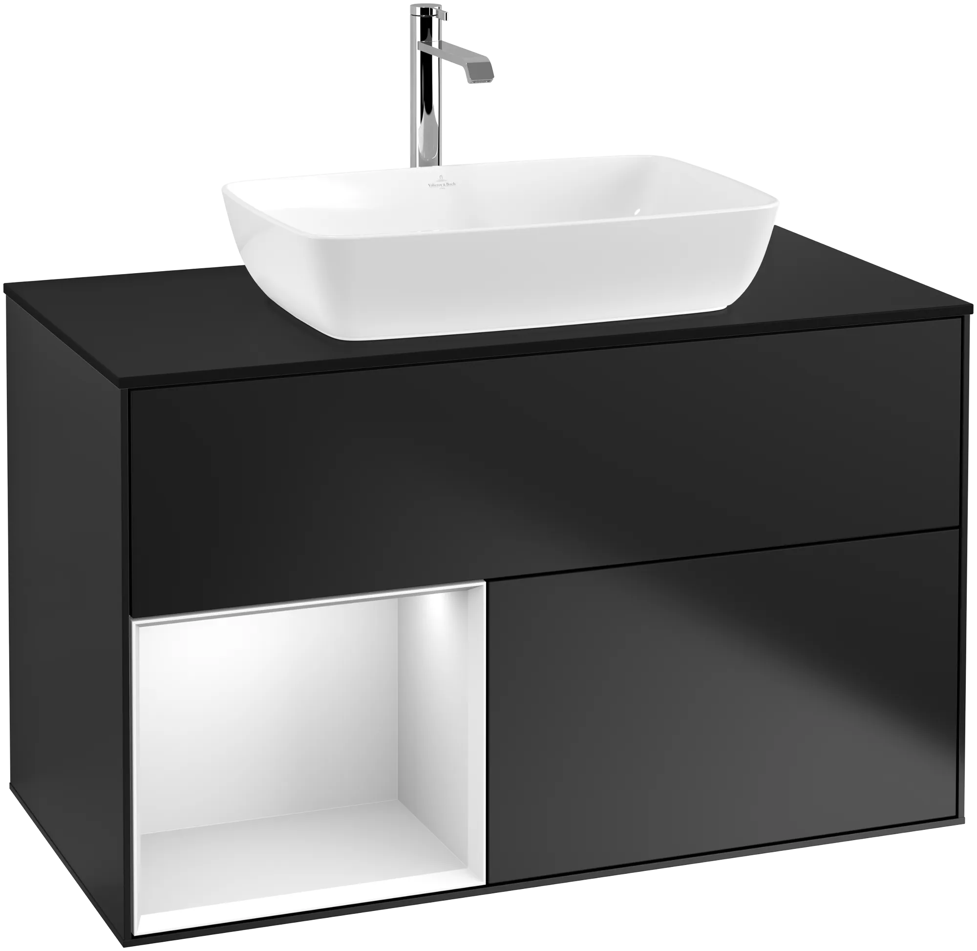 Villeroy & Boch Waschbeckenunterschrank Finion F77, 1000x603x501 mm, Black Matt Lacquer, mit Beleuchtung und SoftClosing