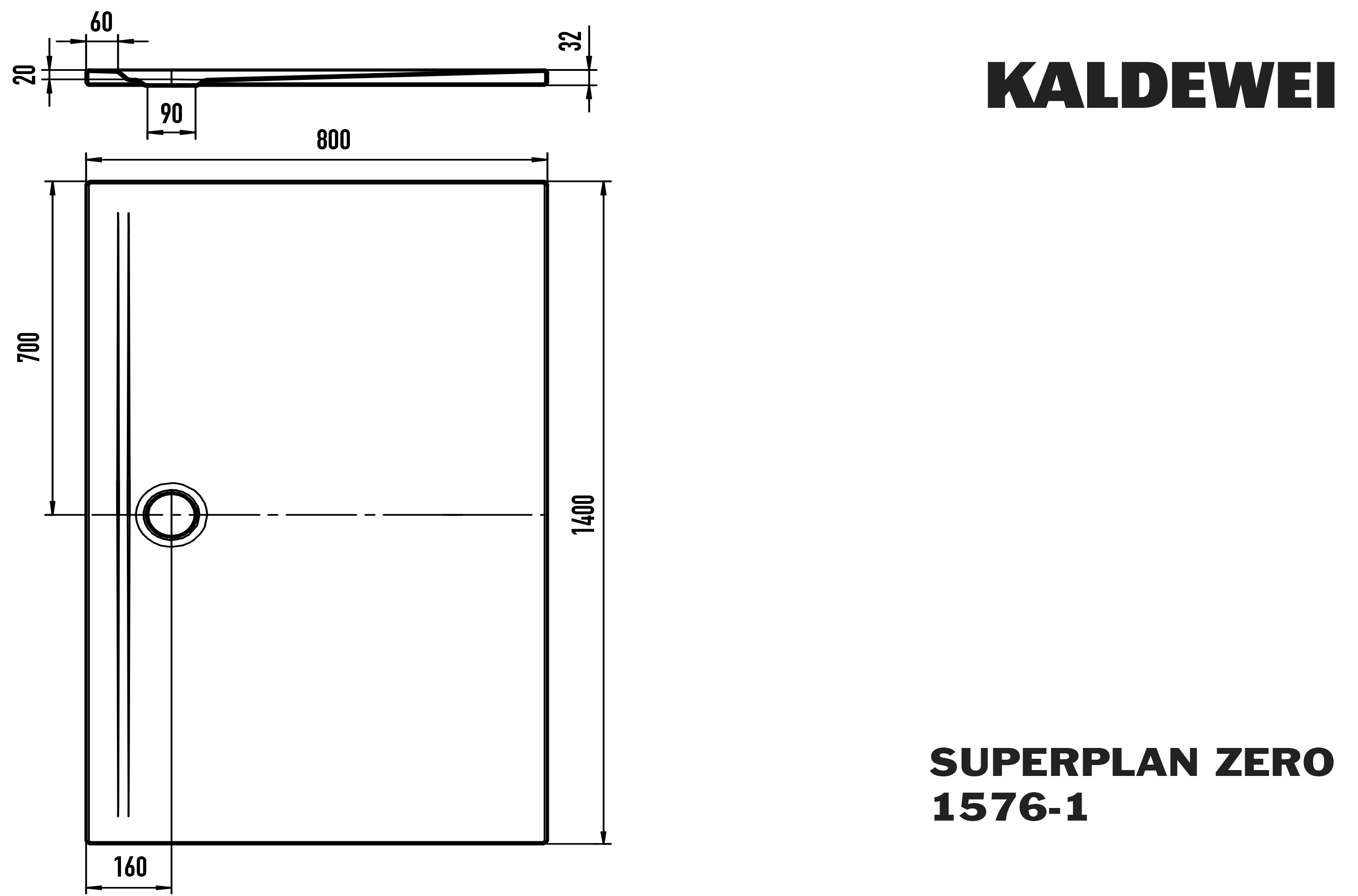 Kaldewei rechteck Duschwanne „Superplan Zero“ 80 × 140 cm ohne Oberflächenveredelung, in alpinweiß