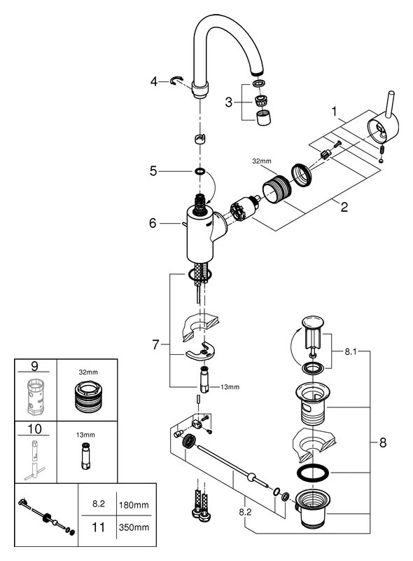 Einhand-Waschtischbatterie Concetto 32629_2, L-Size, Einlochmontage, getrennte innenliegende Wasserwege – kein Kontakt mit Blei oder Nickel, Zugstangen-Ablaufgarnitur 1 1/4″, chrom