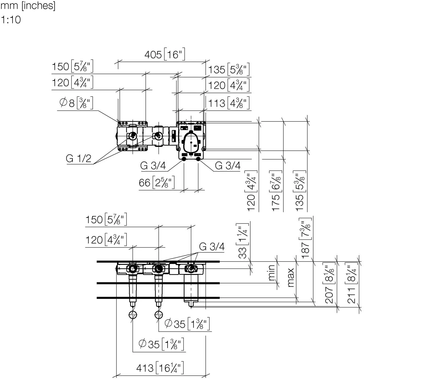 Dornbracht xTOOL UP-Thermostatmodul mit 2 Ventilen - DR-Messing, bleifrei Dornbracht xTOOL UP-Thermostatmodul mit 2 Ventilen - DR-Messing, bleifrei
