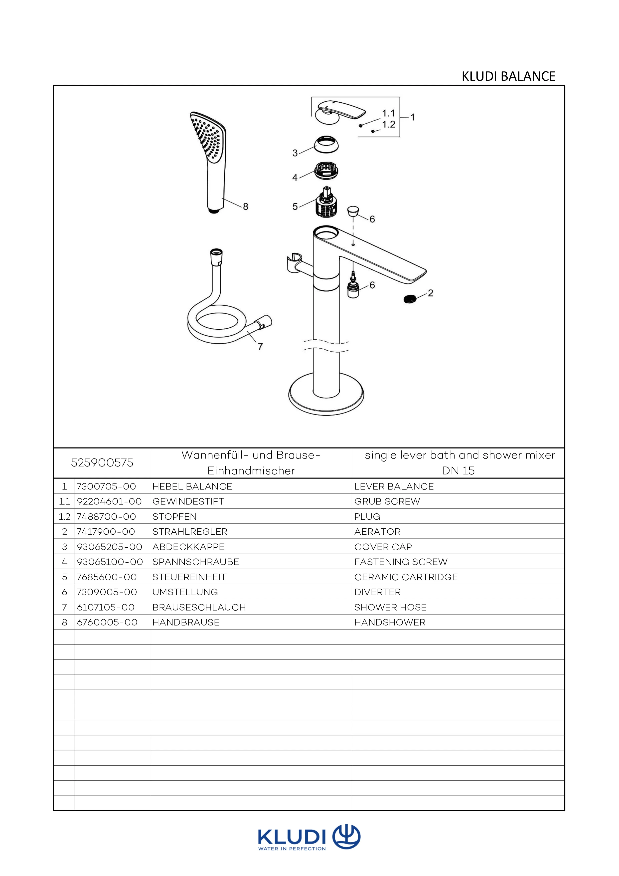 BALANCE Stand Wannenfüll- und Brause-Einhandmischer chrom