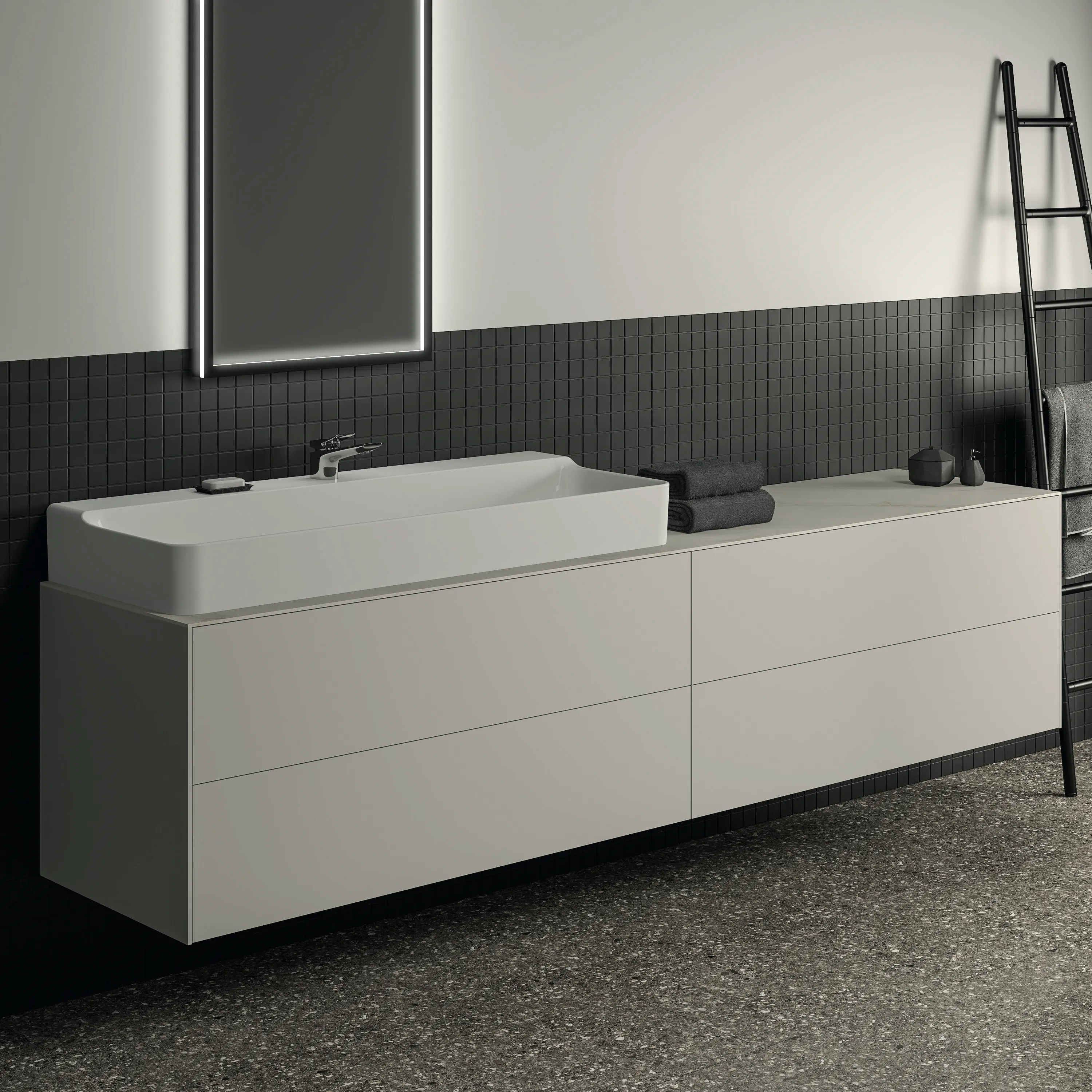 Waschbecken „Conca“ 120 × 45 × 14,5 cm, Hahnlochposition mittig in Weiß Waschbecken „Conca“ 120 × 45 × 14,5 cm, Hahnlochposition mittig in Weiß