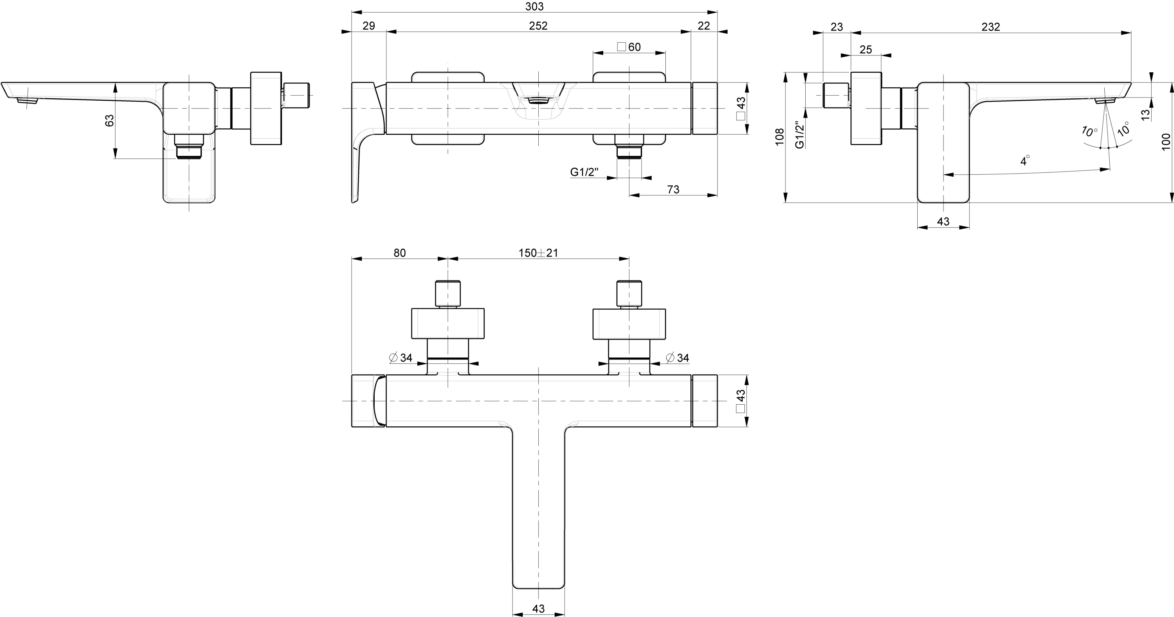 Villeroy & Boch Subway 3.0 Einhebel-Badewannenarmatur TVT112002000, Chrom Villeroy & Boch Subway 3.0 Einhebel-Badewannenarmatur TVT112002000, Chrom