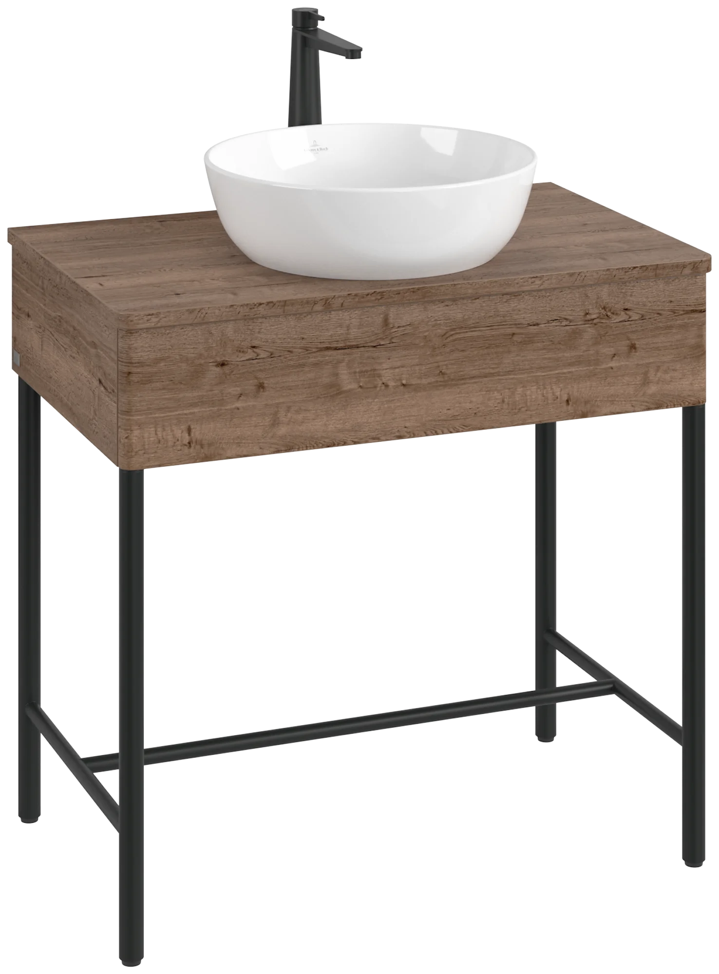 Villeroy & Boch Waschbeckenunterschrank Artis K60051, Eckig Tobacco Oak, 800x782x500mm, mit Metallgestell und Push-to-open Funktion