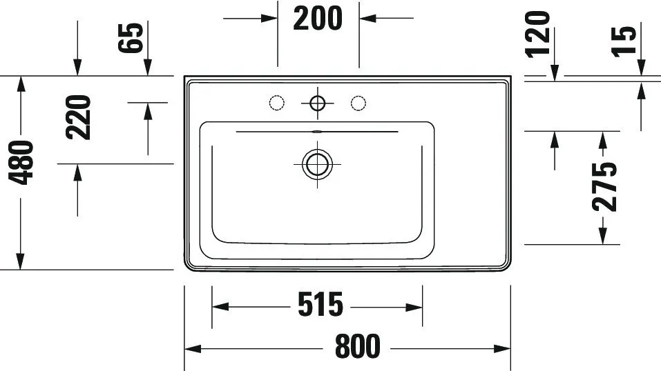 Wandwaschtisch „D-Neo“, mit Überlauf, Hahnlochposition mittig